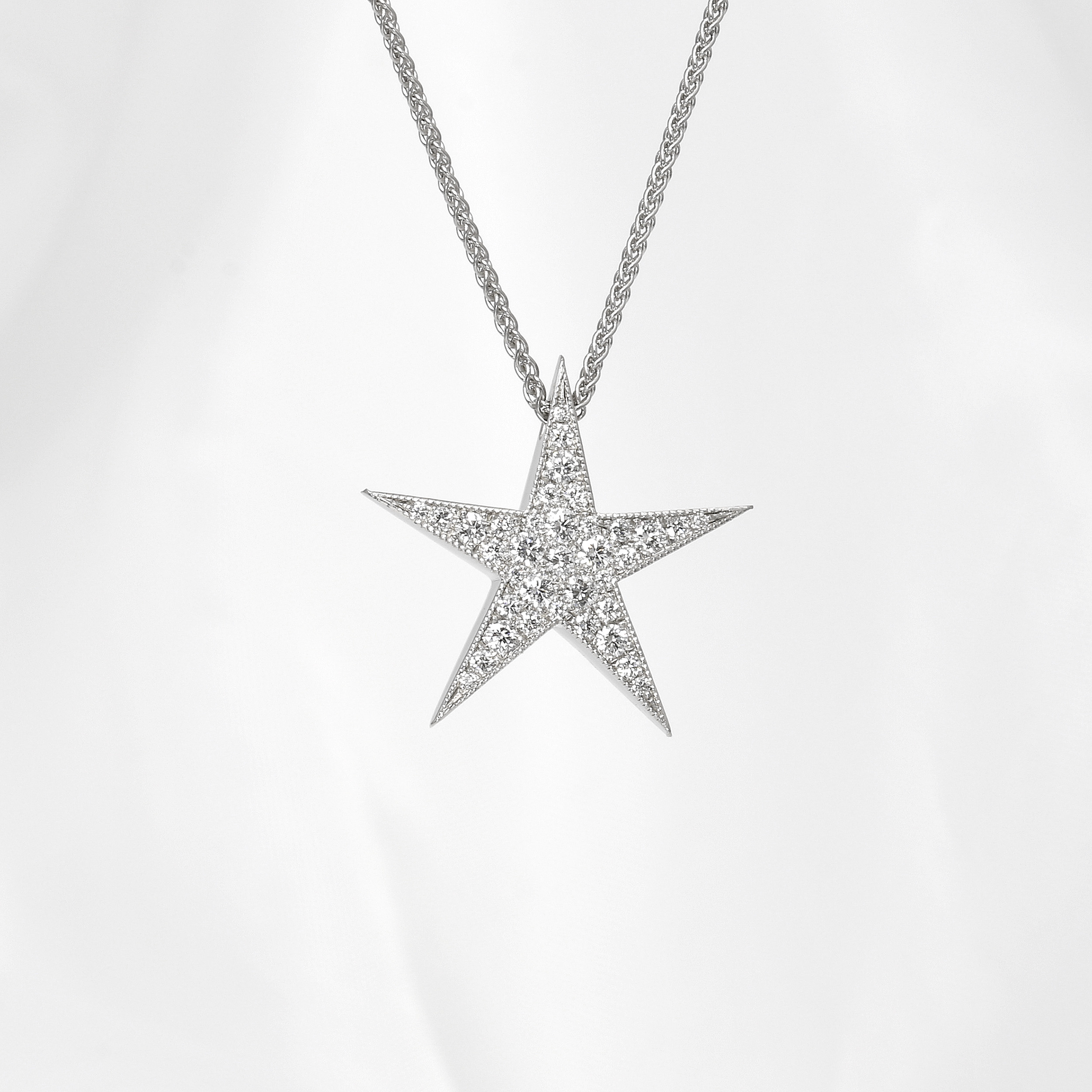 Medium Diamond Set Star Pendant in 9ct White Gold