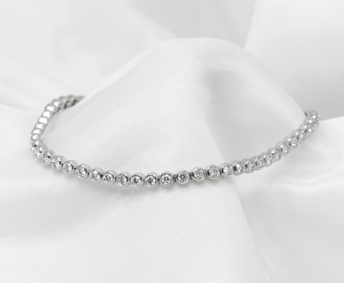 Rub Over Set Laboratory Created Line Bracelet in 9ct White Gold