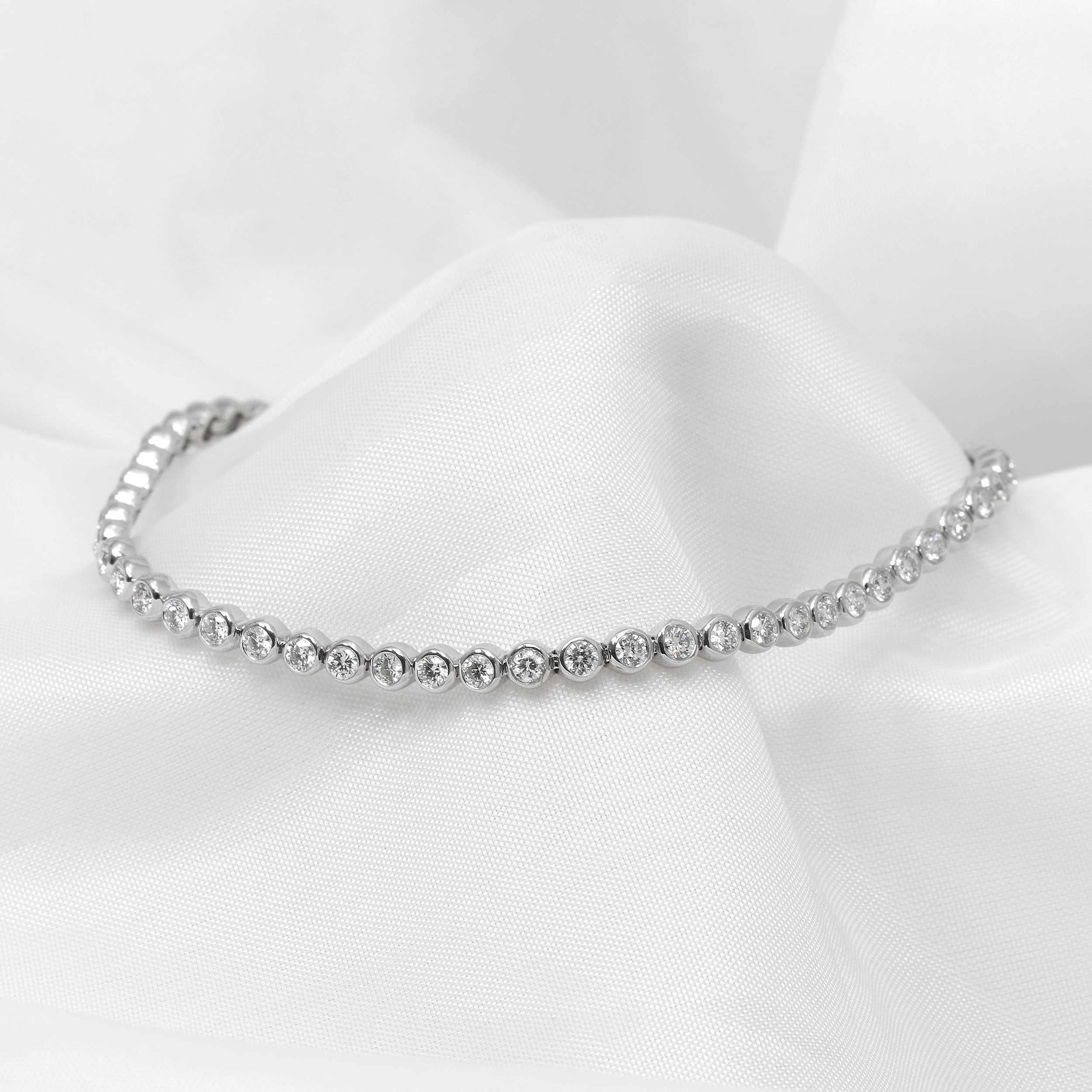 Rub Over Set Laboratory Created Line Bracelet in 9ct White Gold