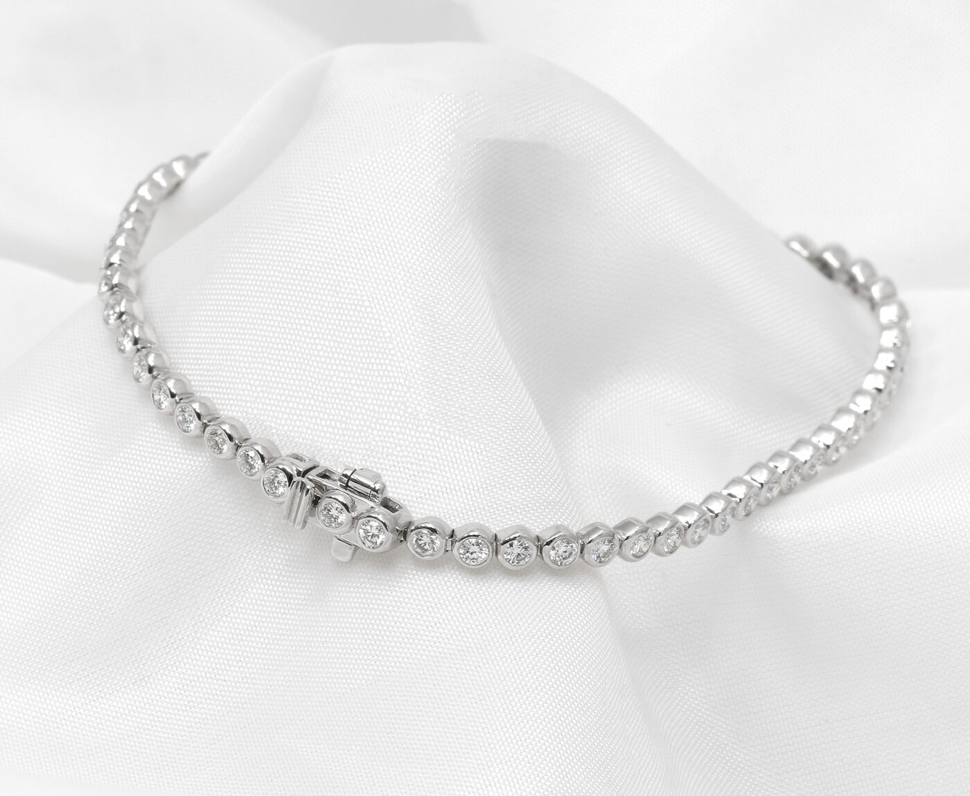 Rub Over Set Laboratory Created Line Bracelet in 9ct White Gold