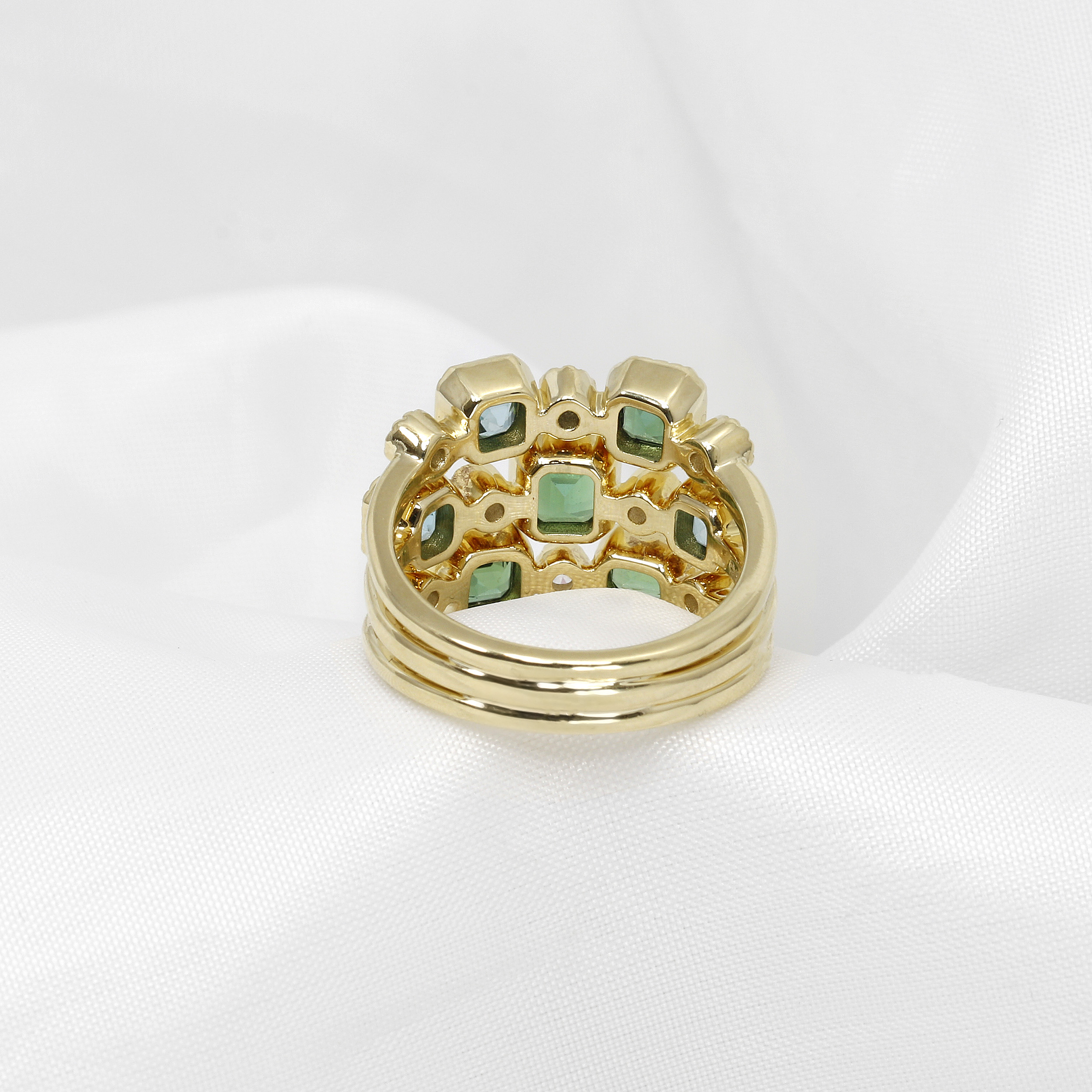 Tourmaline, Zircon and Diamond Multi-band Ring in 9ct Yellow Gold