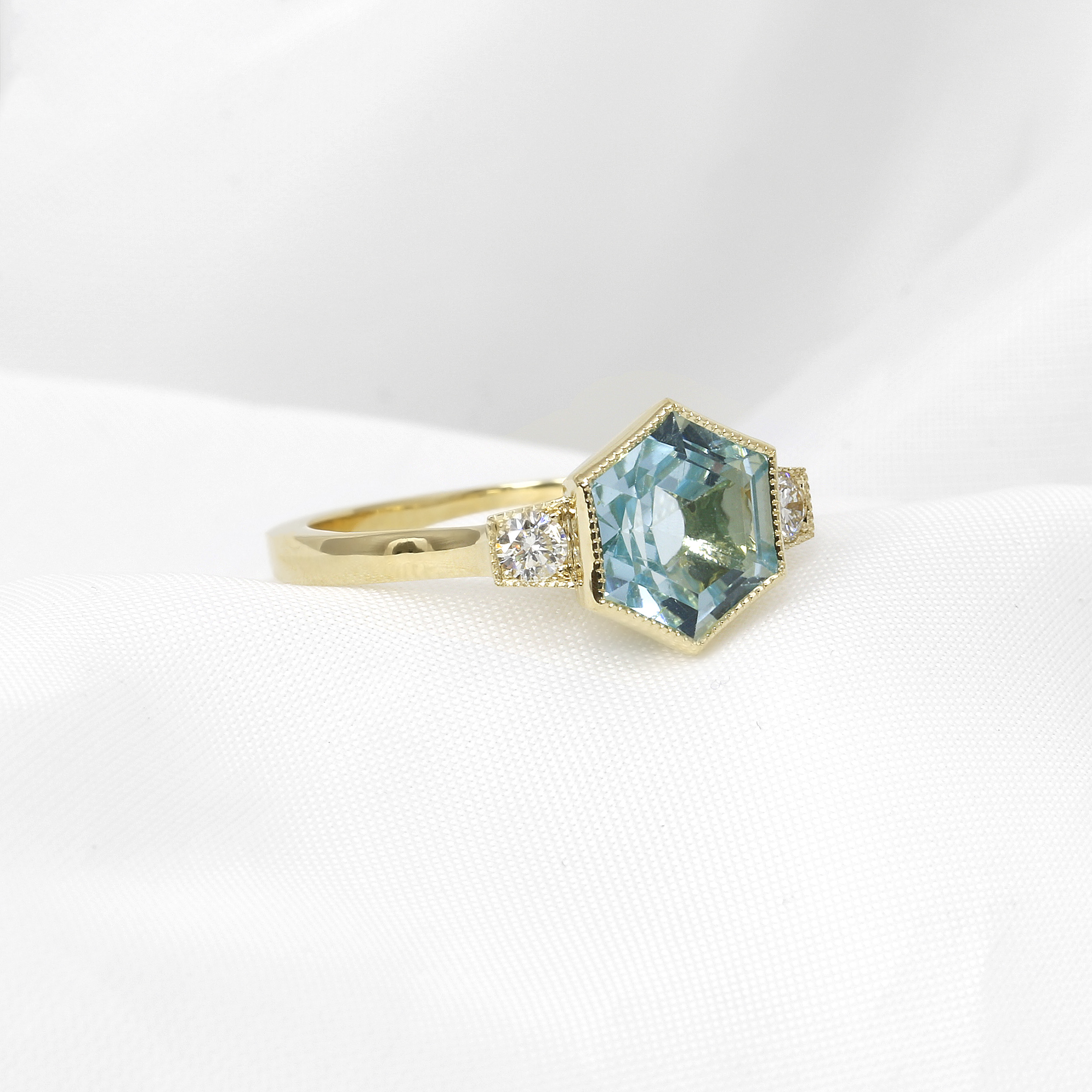 Hexagonal Topaz and Diamond Ring in 9ct Yellow Gold