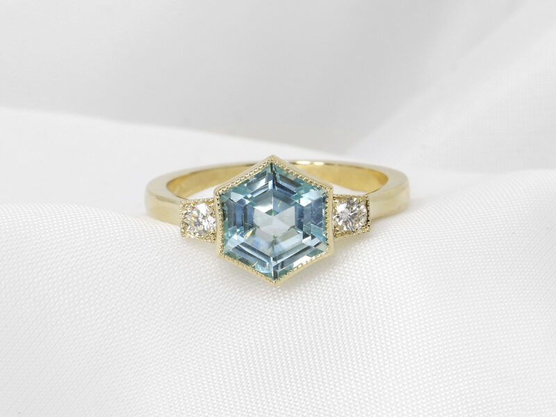 Hexagonal Topaz and Diamond Ring in 9ct Yellow Gold