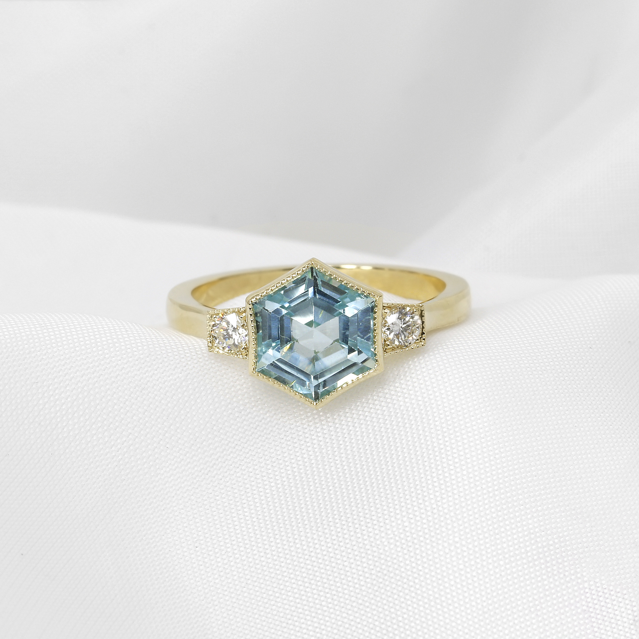 Hexagonal Topaz and Diamond Ring in 9ct Yellow Gold