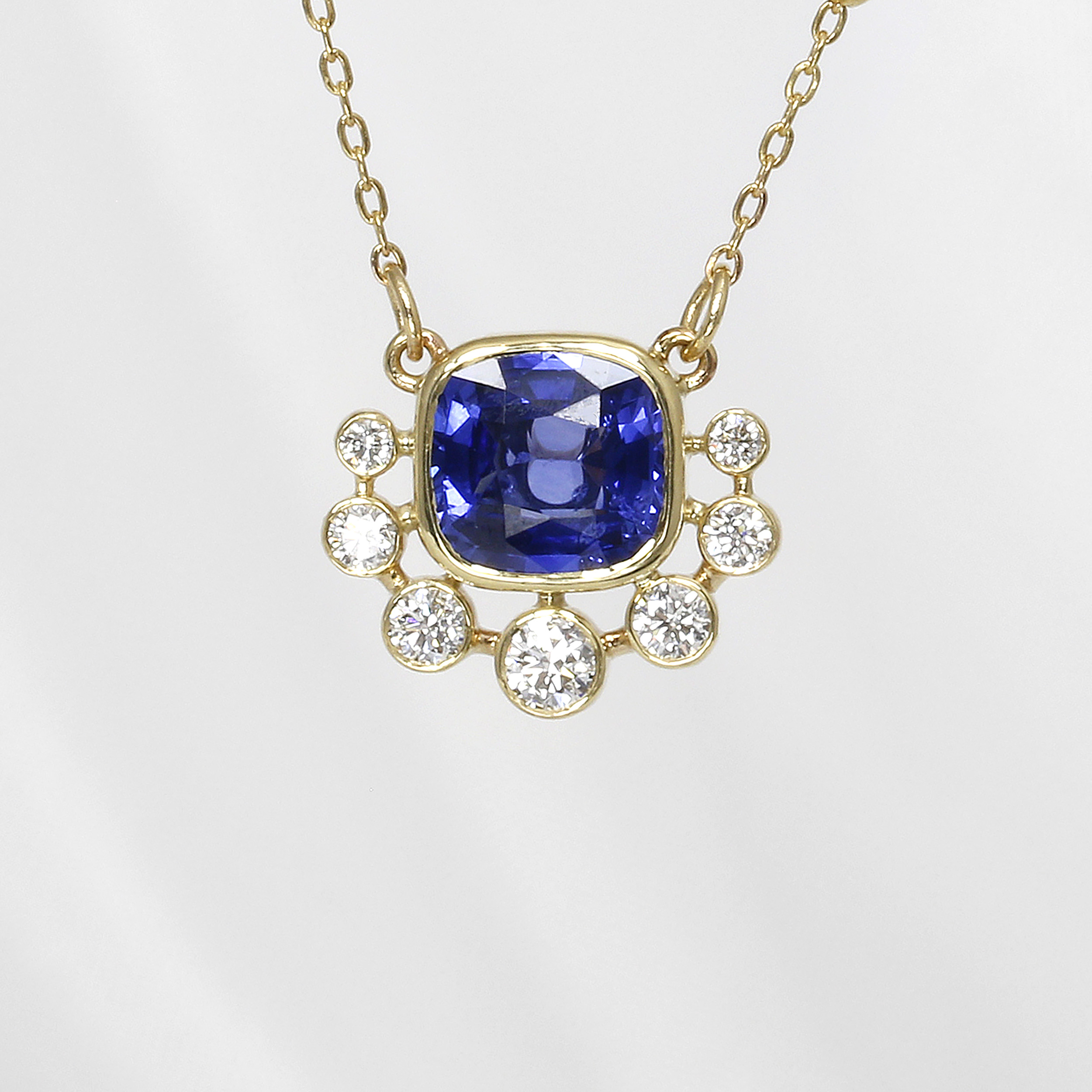 Blue Sapphire and Diamond Pendant in 9ct Yellow Gold