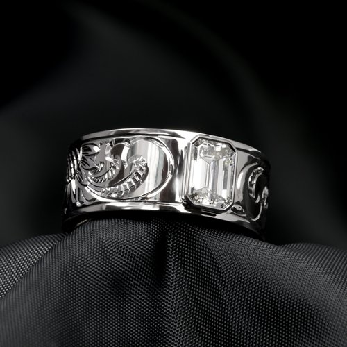 April 2023 - Emerald in Hand Engraved Platinum