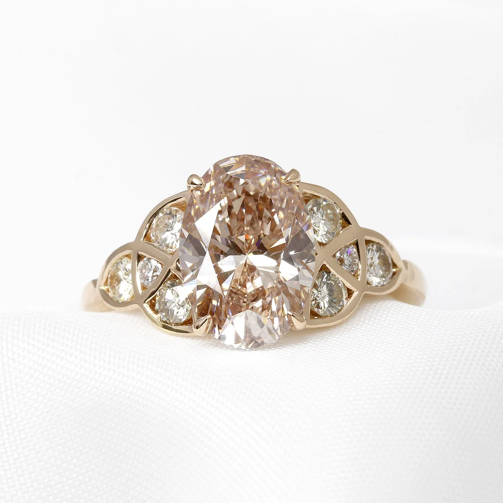 April 2024 - Lab-Created Peach Diamond and Round Brilliant Diamonds in Rose Gold