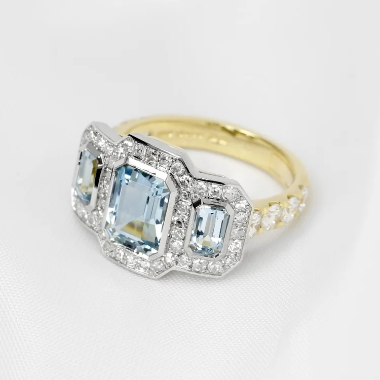 Aquamarine and Diamonds in Platinum & Yellow Gold