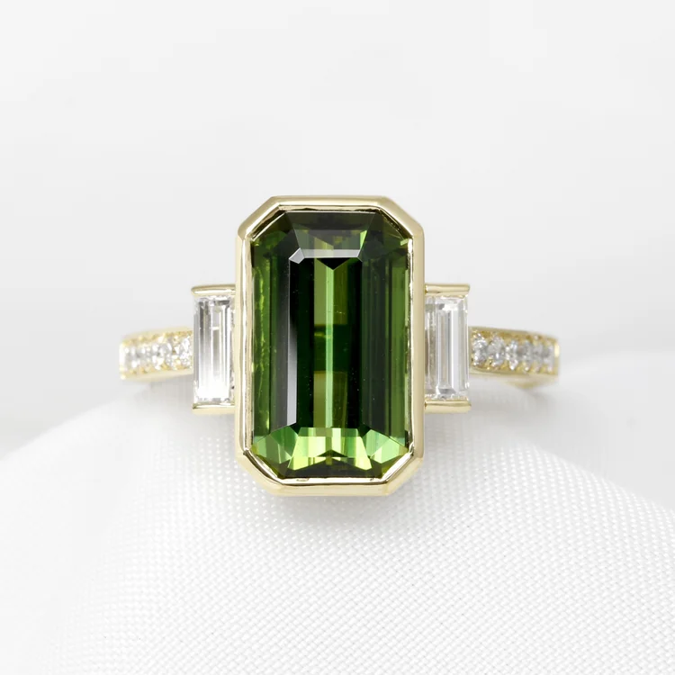 August 2024 - Green Tourmaline & Diamonds in Yellow Gold