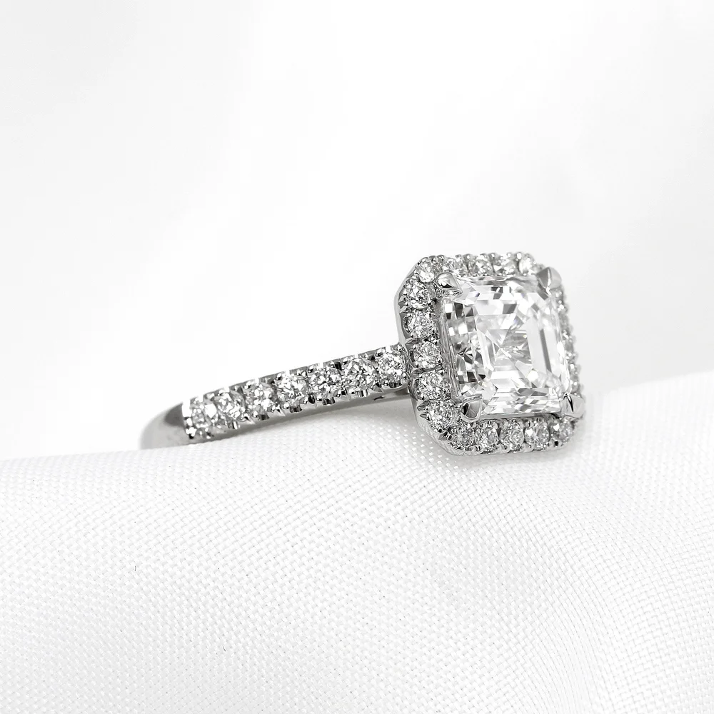 December 2022 - Lab-Created Asscher Cut Diamond with Round Diamonds in Platinum