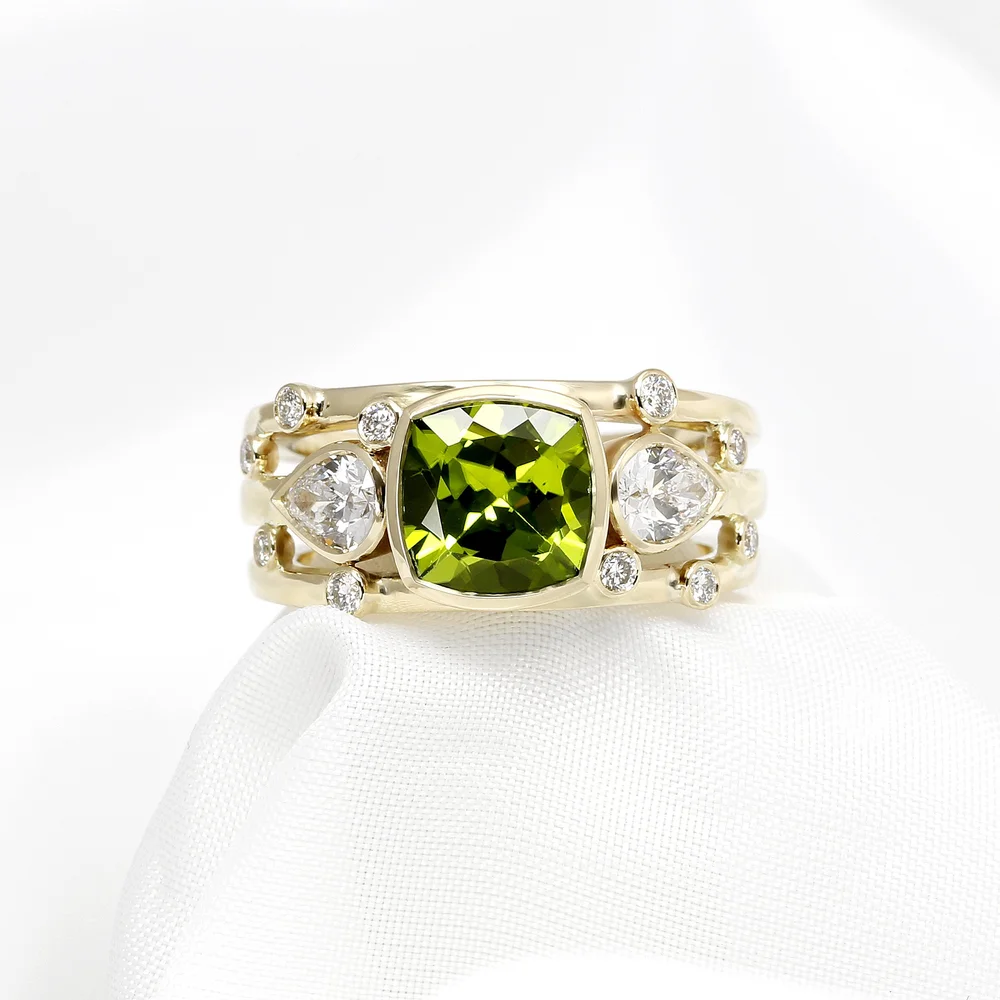 December 2022 - Peridot and Diamonds in Yellow Gold