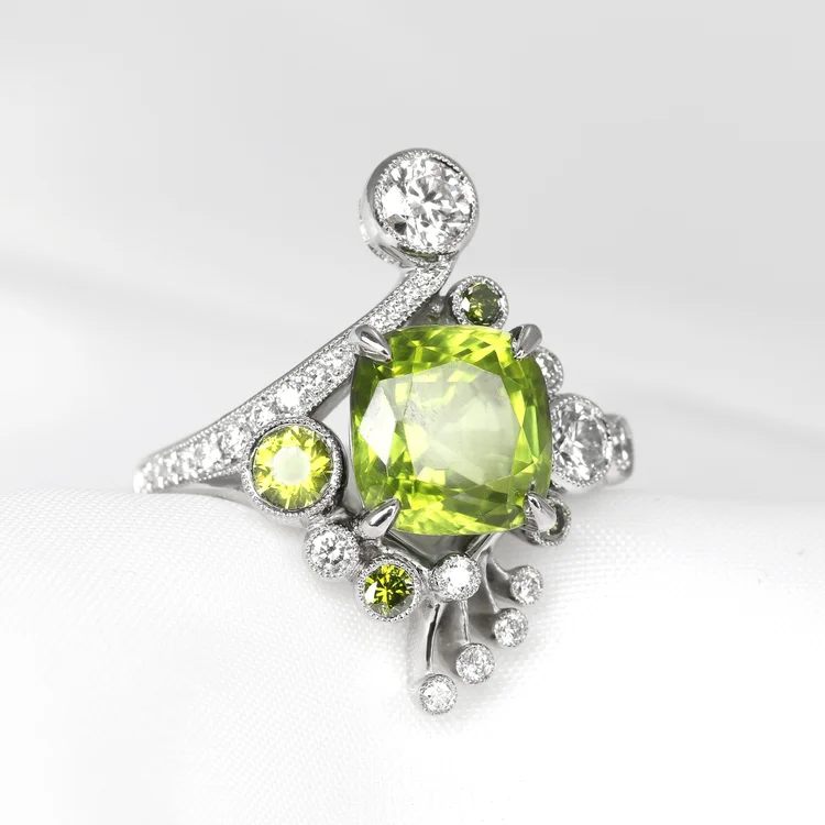 February 2022 - Peridot and Diamonds in Platinum