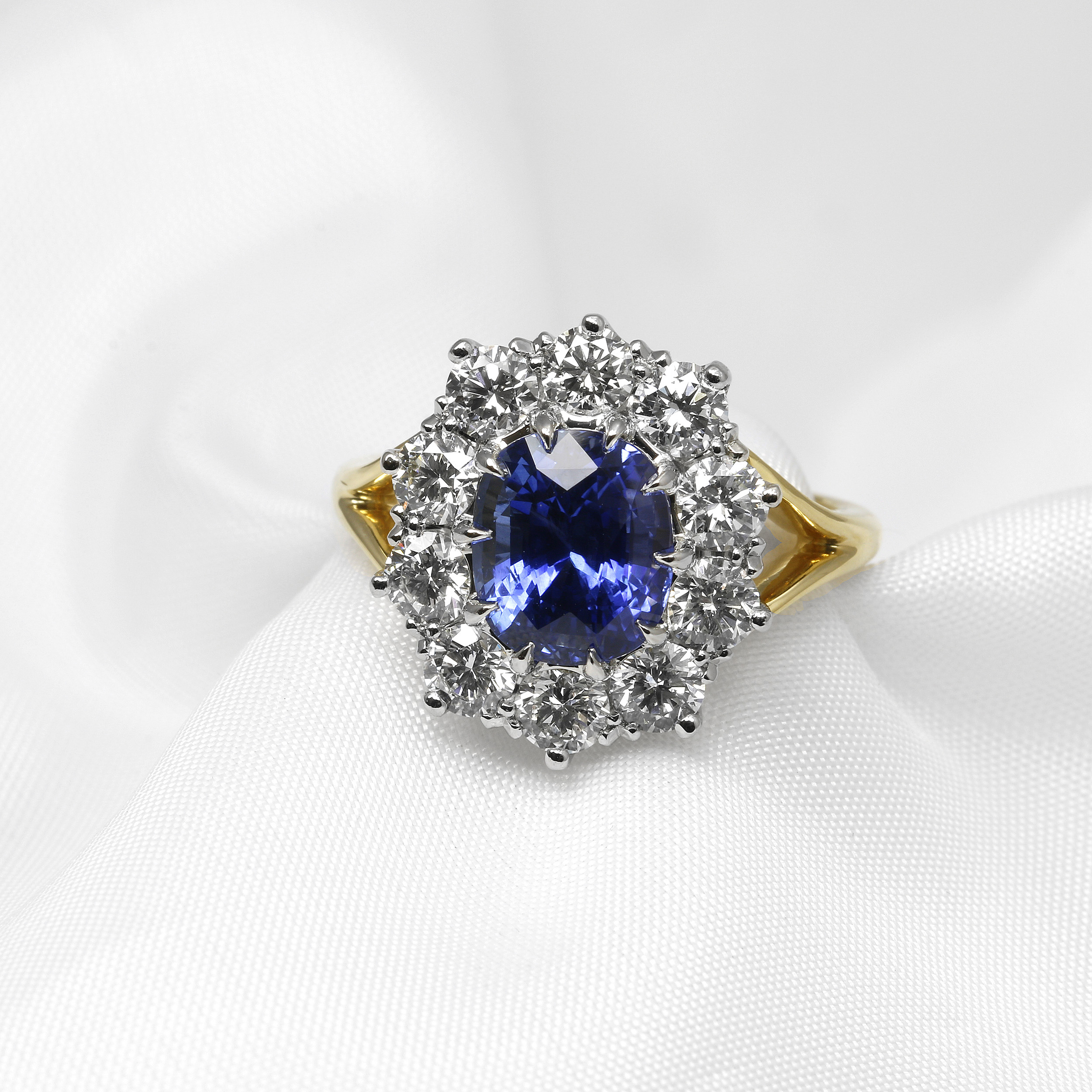 Sapphire and Diamond Cluster Ring in 18ct Yellow Gold and Platinum