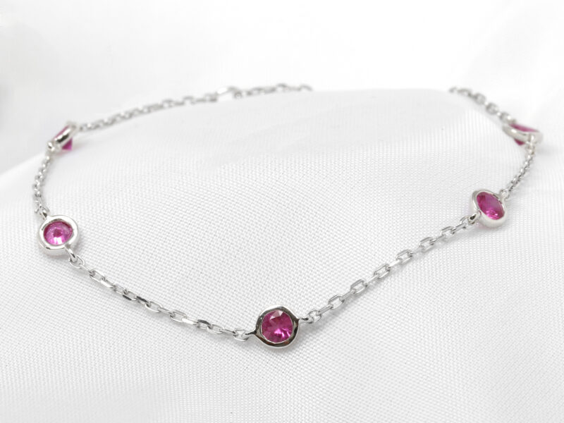 Pink Sapphire Station Bracelet in 9ct White Gold