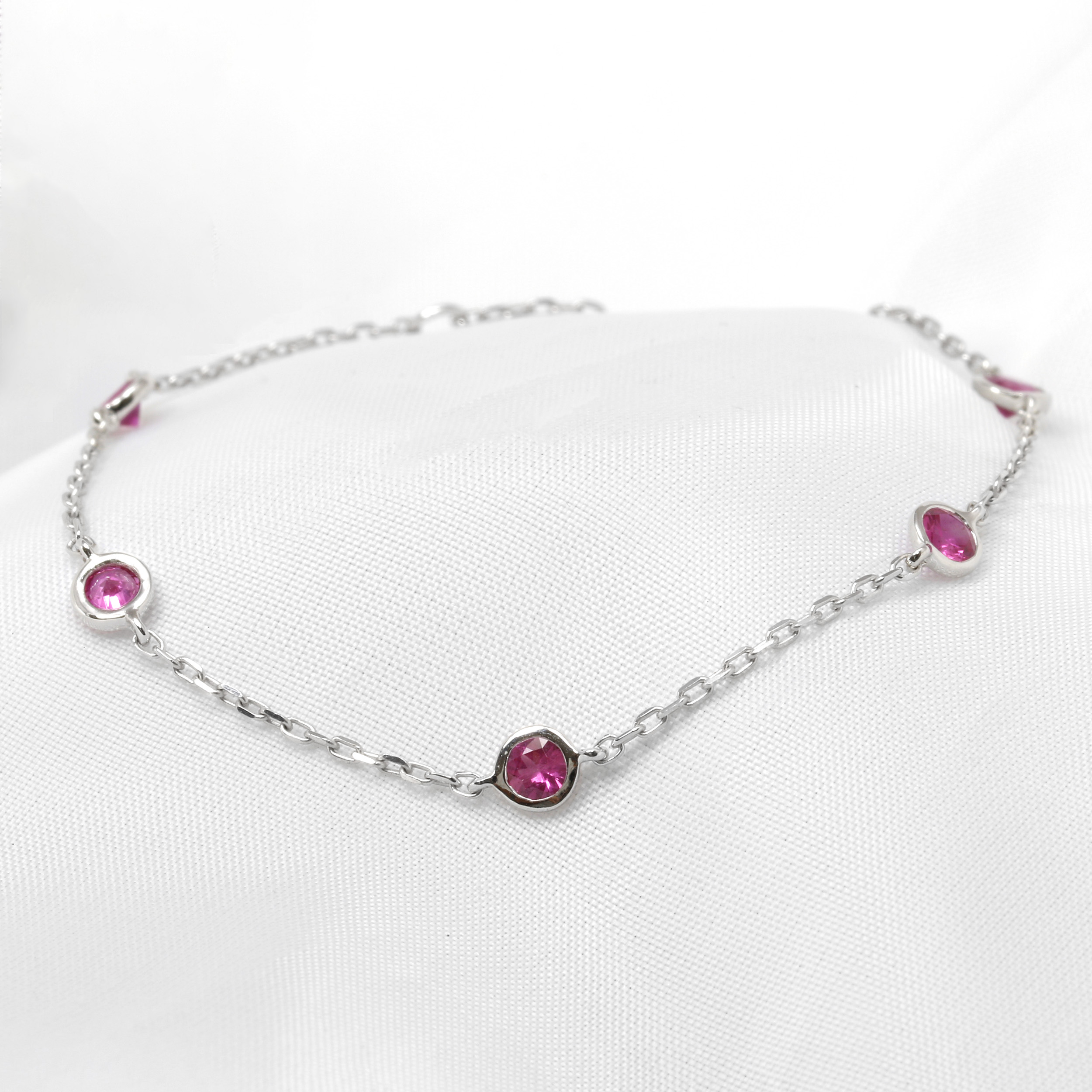 Pink Sapphire Station Bracelet in 9ct White Gold