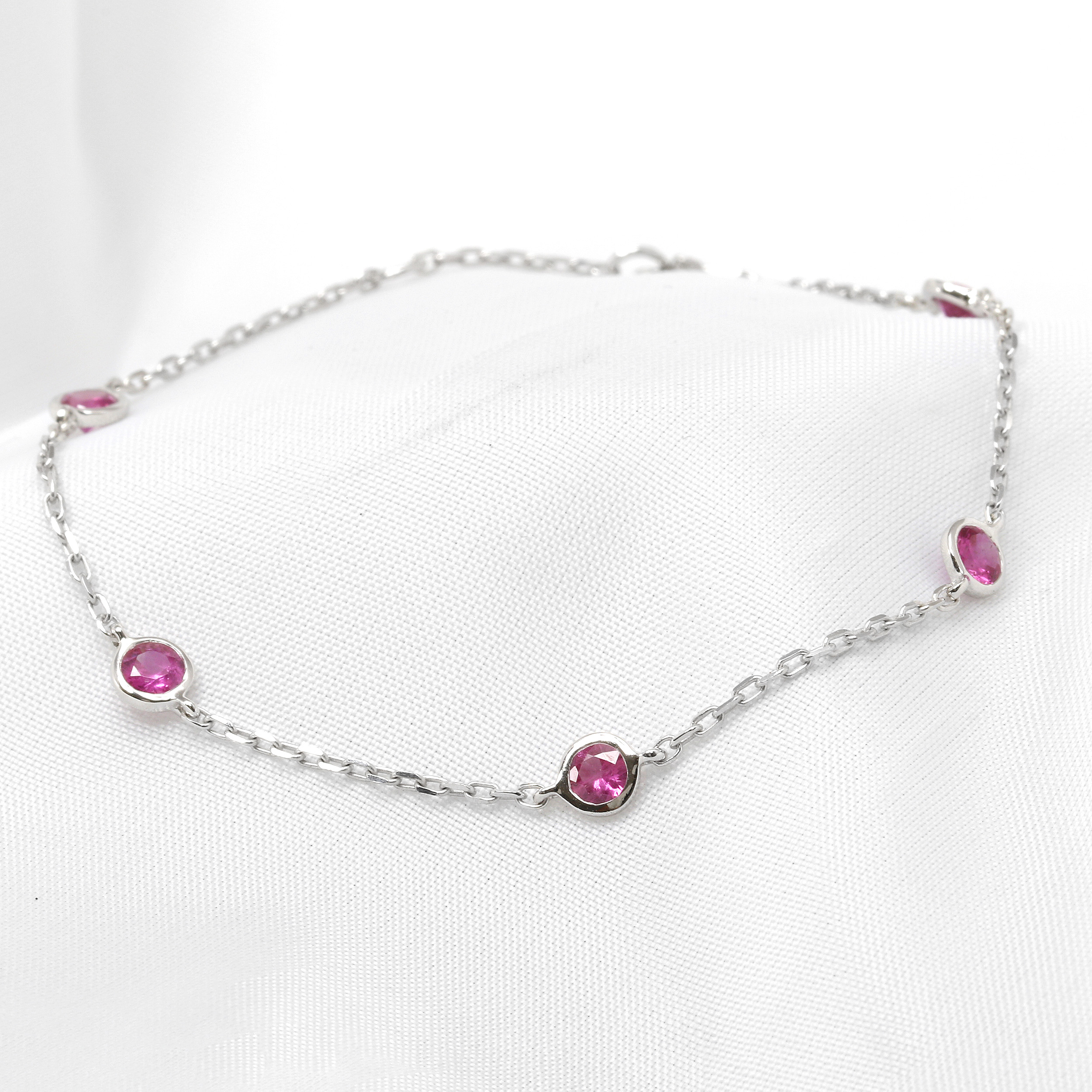 Pink Sapphire Station Bracelet in 9ct White Gold