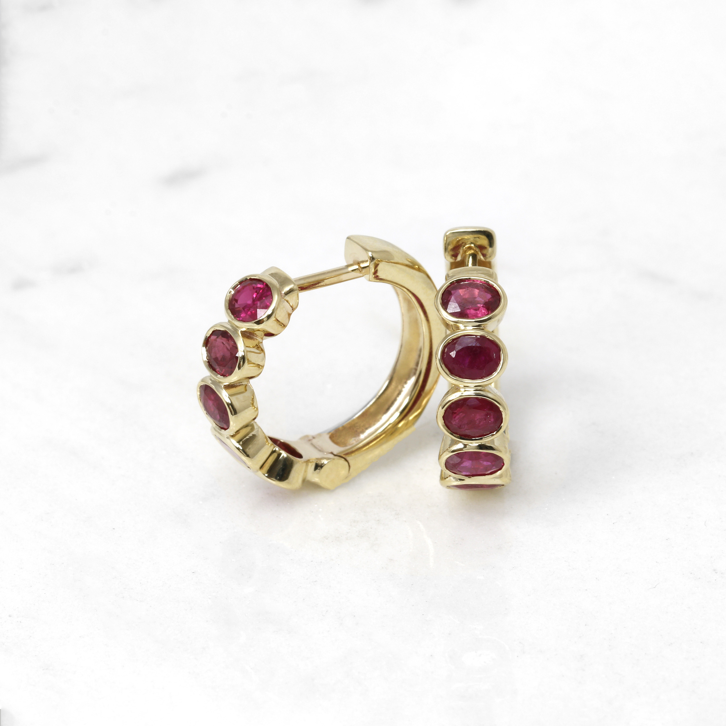 Ruby Hoop Earrings in Yellow Gold