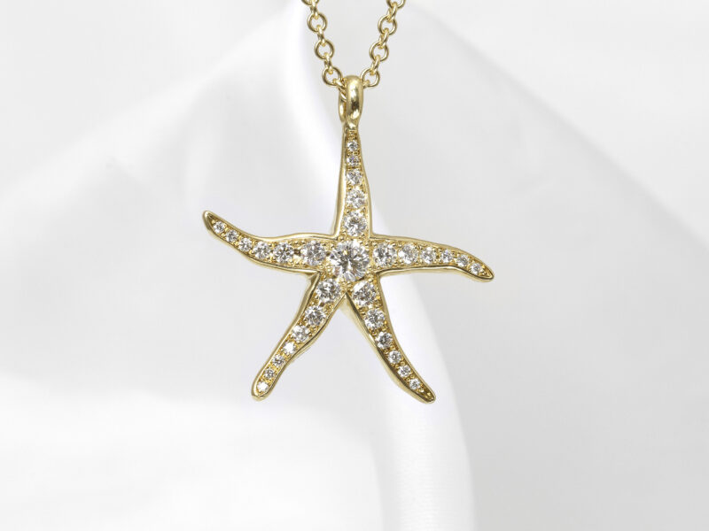 Large Diamond Starfish Pendant in Yellow Gold