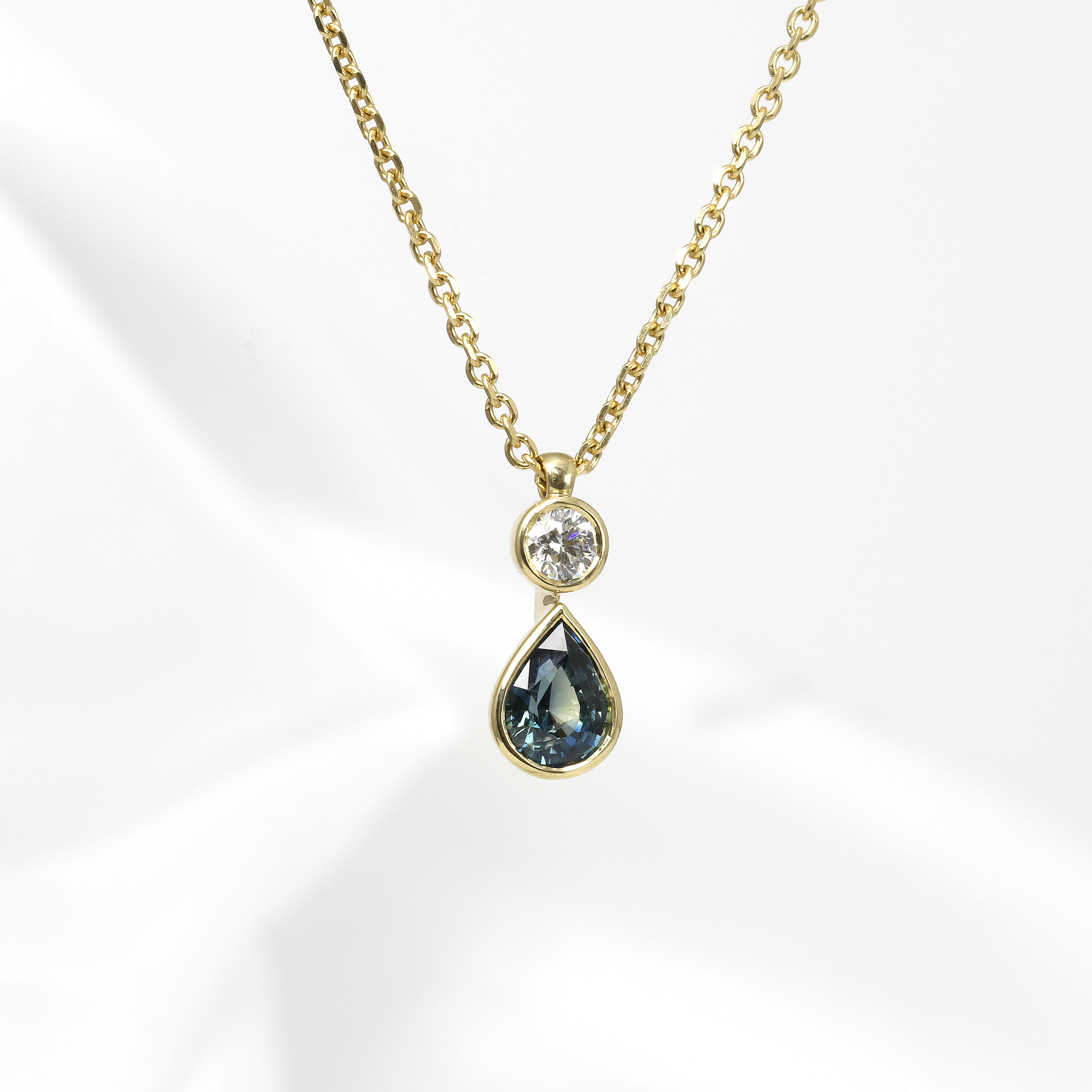 Sapphire and Diamond Drop Pendant in 9ct Yellow Gold