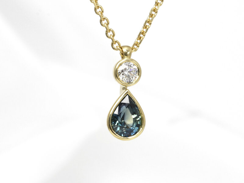 Sapphire and Diamond Drop Pendant in 9ct Yellow Gold