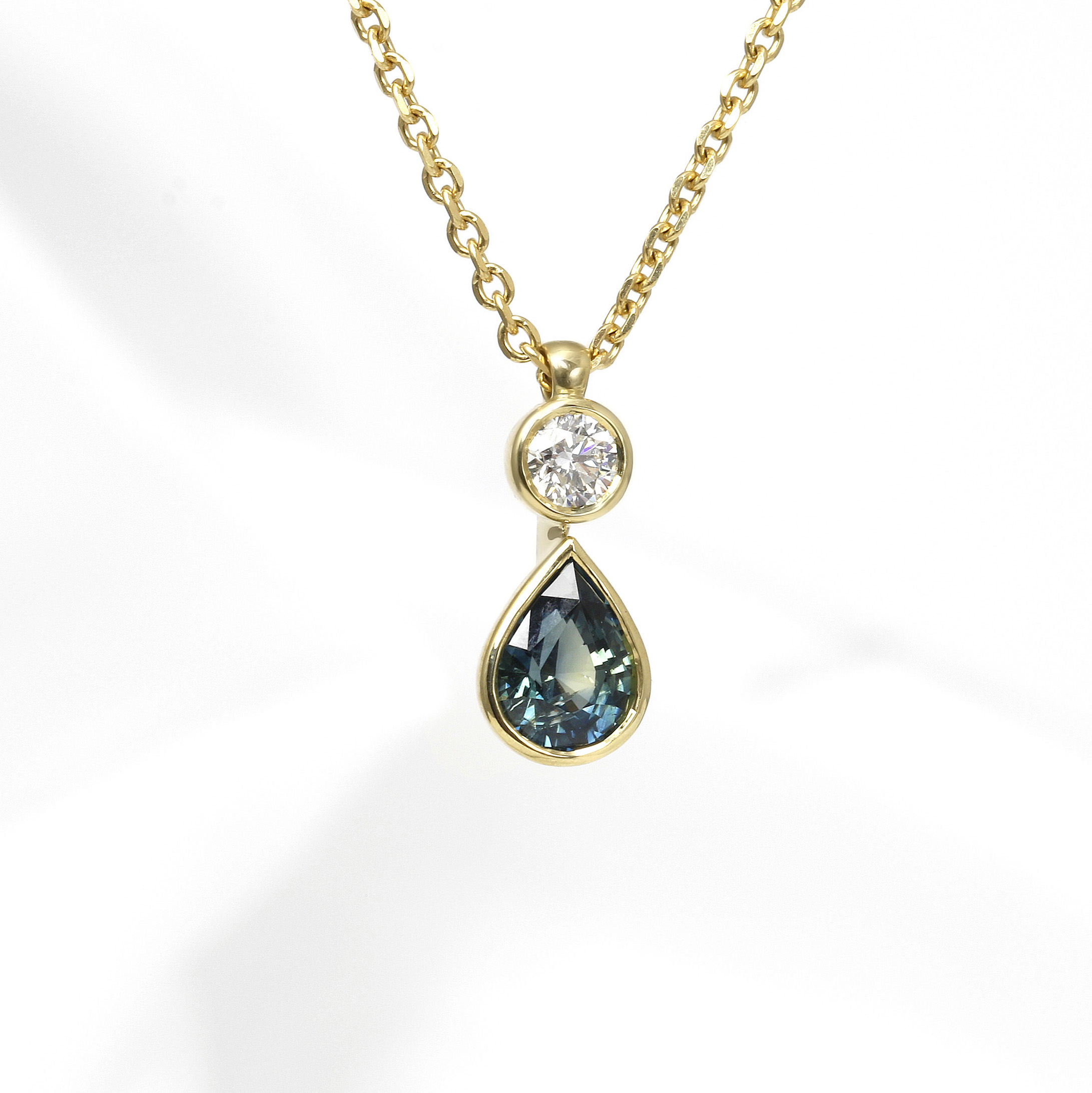 Sapphire and Diamond Drop Pendant in 9ct Yellow Gold