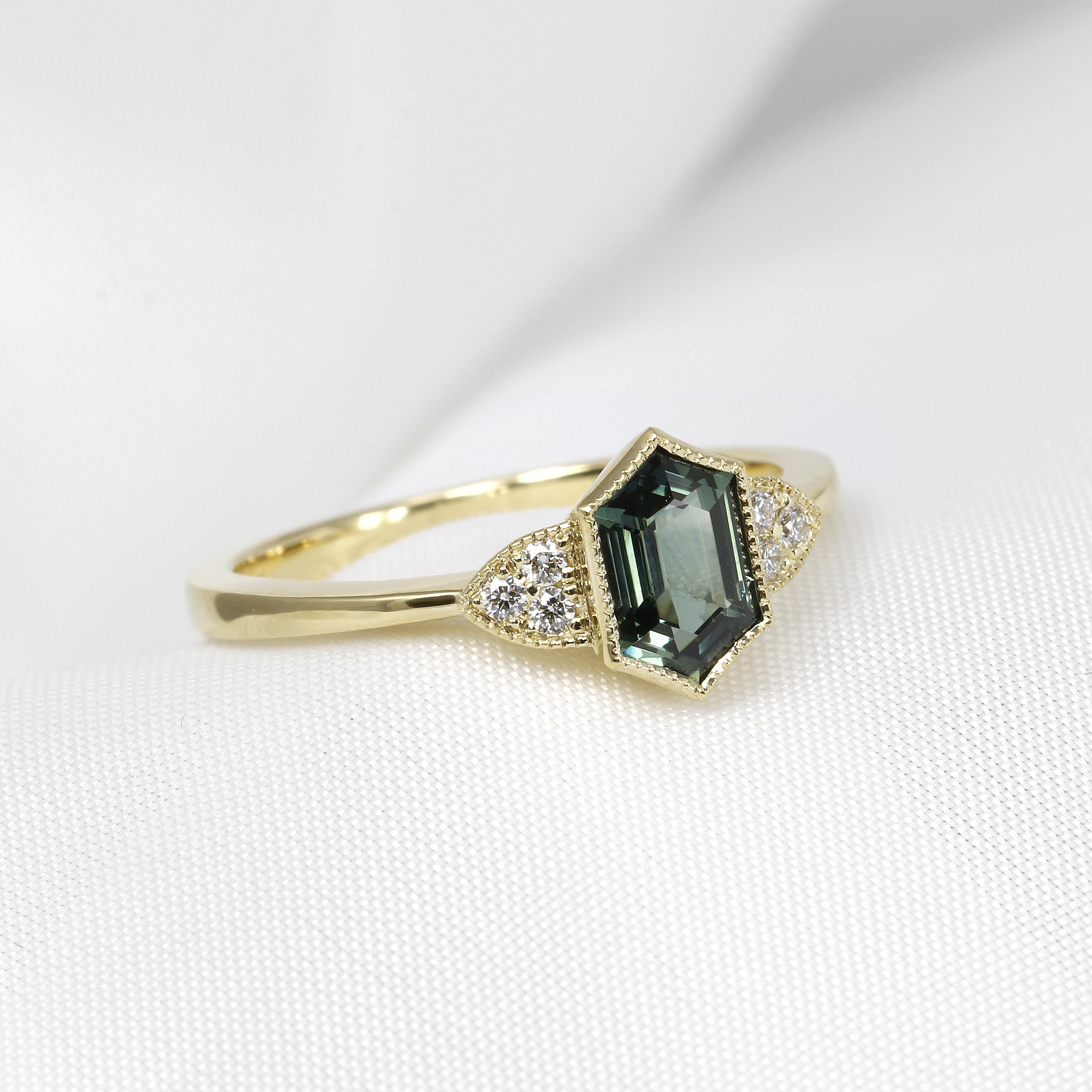 Green Sapphire and Diamond Ring in 9ct Yellow Gold