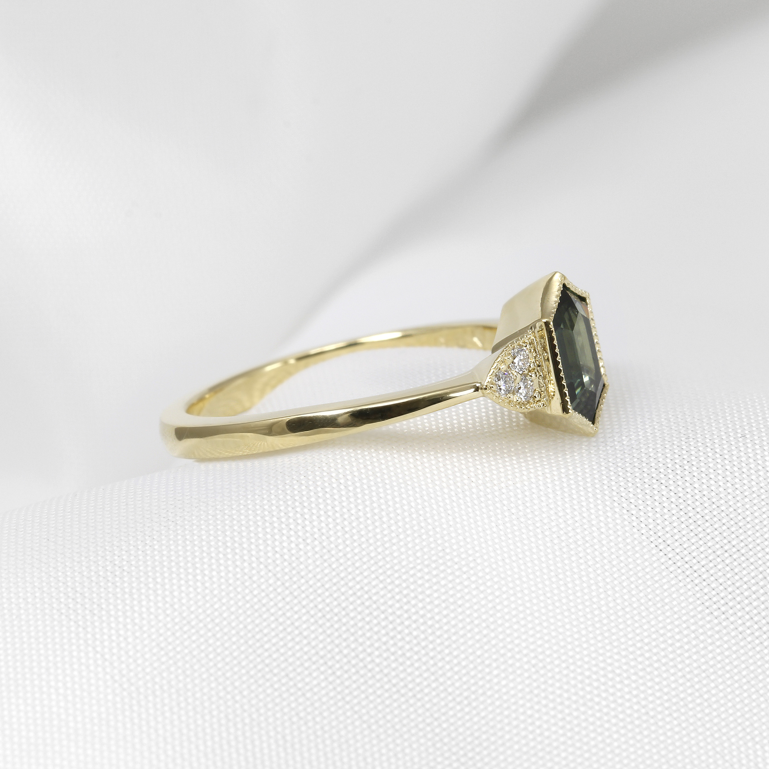Green Sapphire and Diamond Ring in 9ct Yellow Gold
