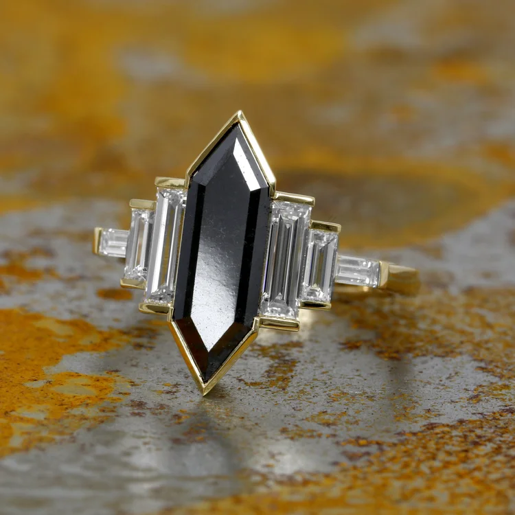 January 2024 - Black Diamonds and Lab-Created Baguette Diamonds in Yellow Gold
