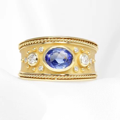 July 2023 - Customer's Sapphire and Round Diamonds in Yellow Gold