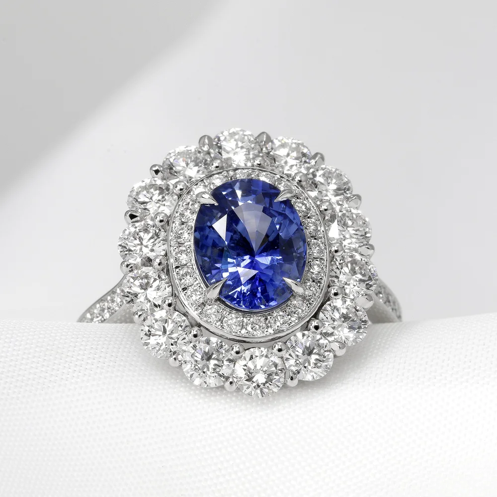 June 2024 - Blue Sapphire and Round Diamonds in Platinum 2