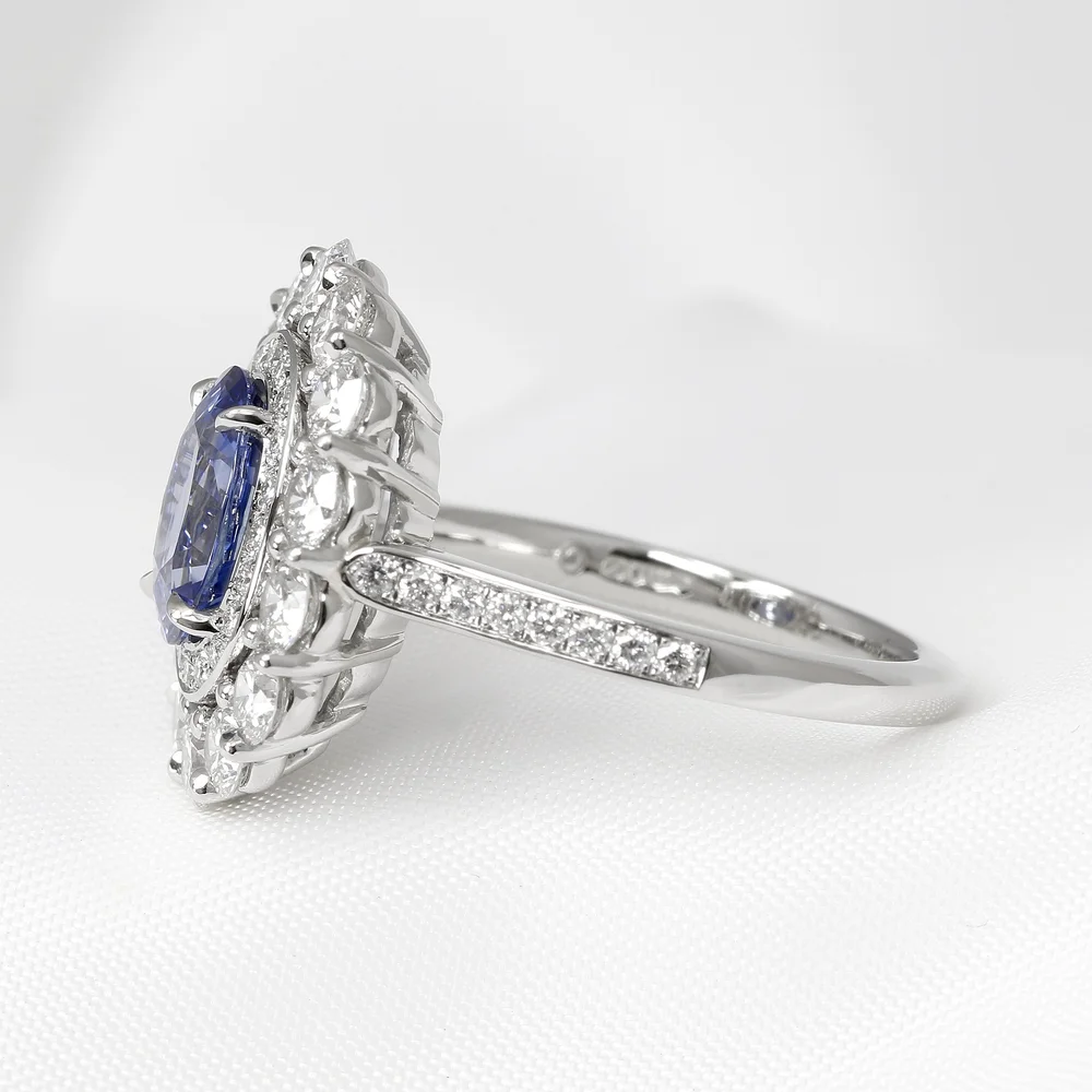 June 2024 - Blue Sapphire and Round Diamonds in Platinum