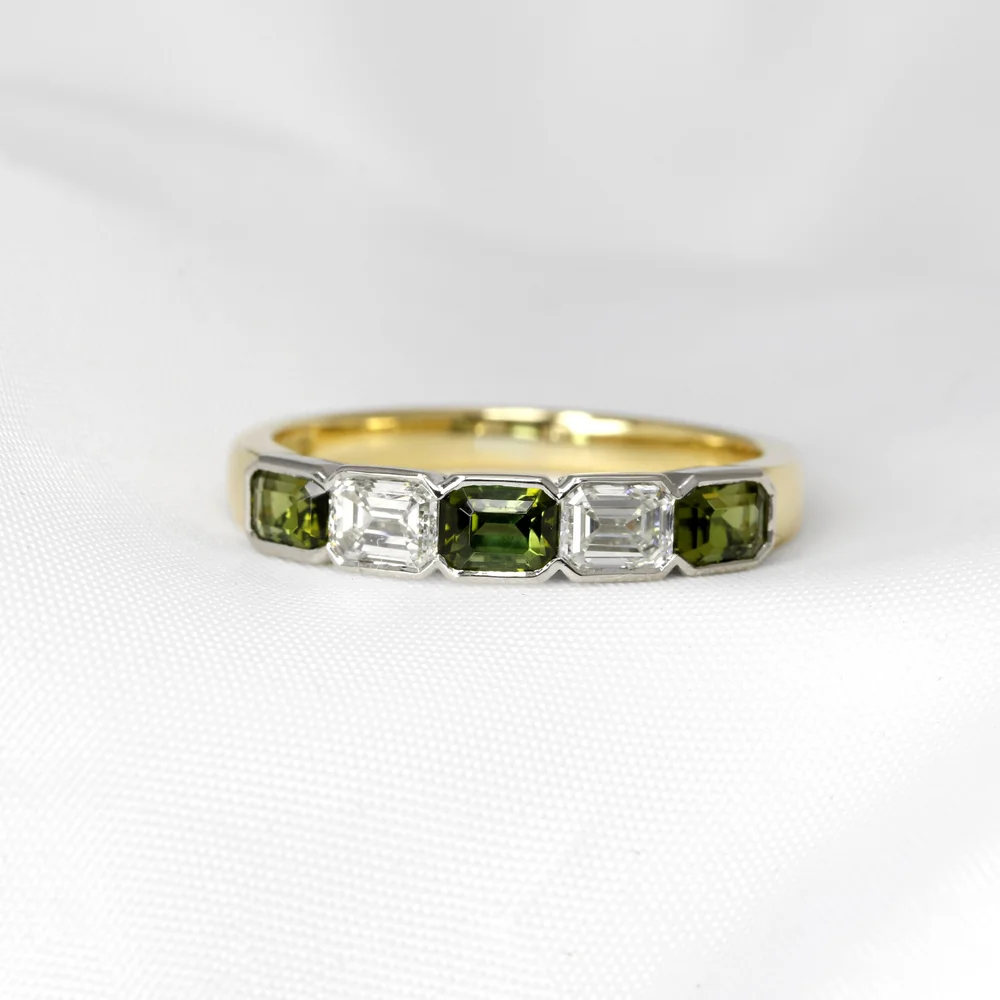 June 2024 - Green Tourmaline, Emerald Cut Diamonds, Platinum & Yellow Gold
