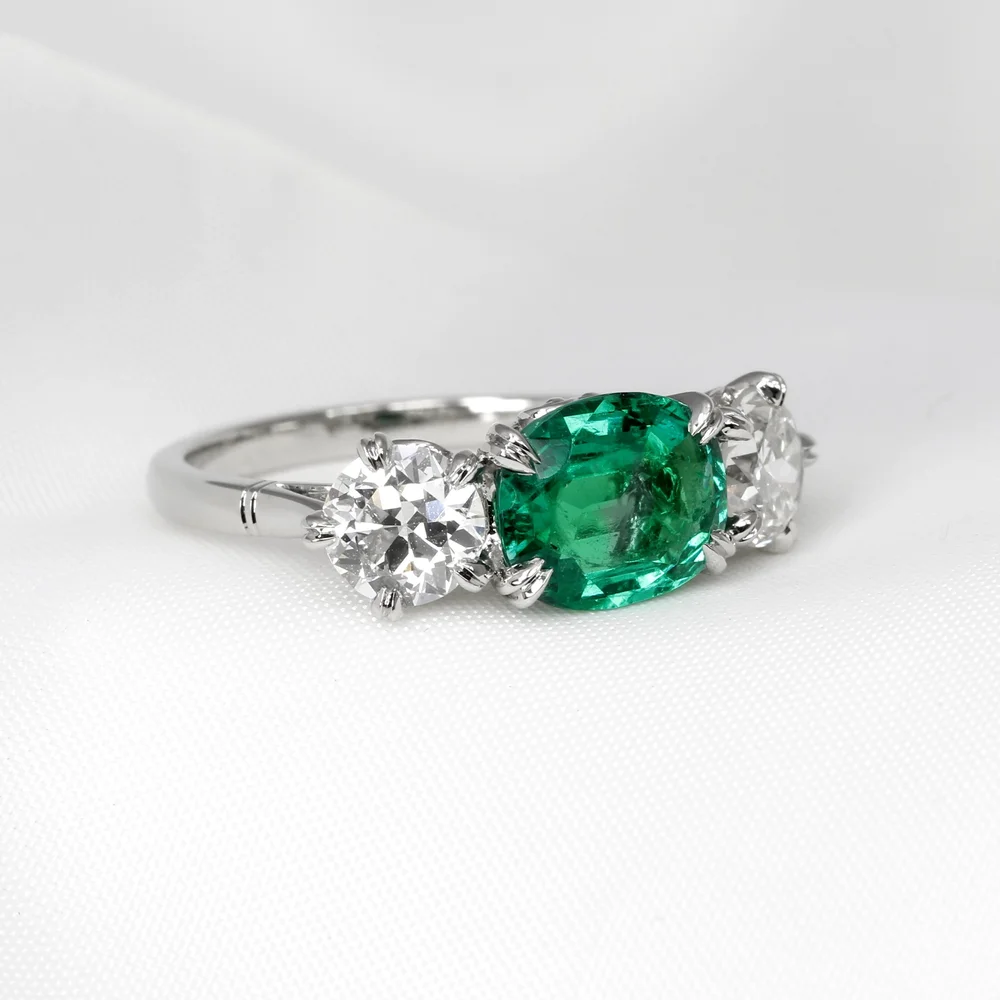 June 2024 - Oval Cushion Emerald with Old European Cut Diamonds in Platinum 1