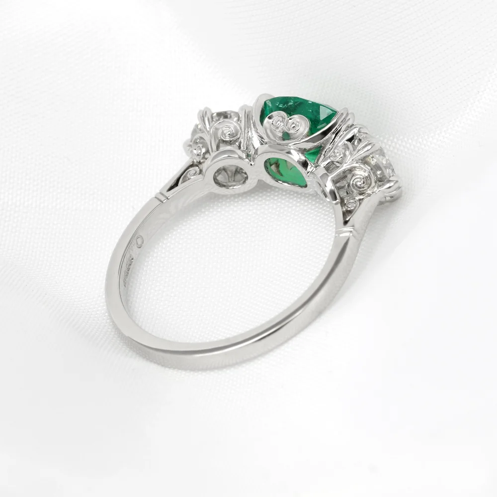 June 2024 - Oval Cushion Emerald with Old European Cut Diamonds in Platinum 2