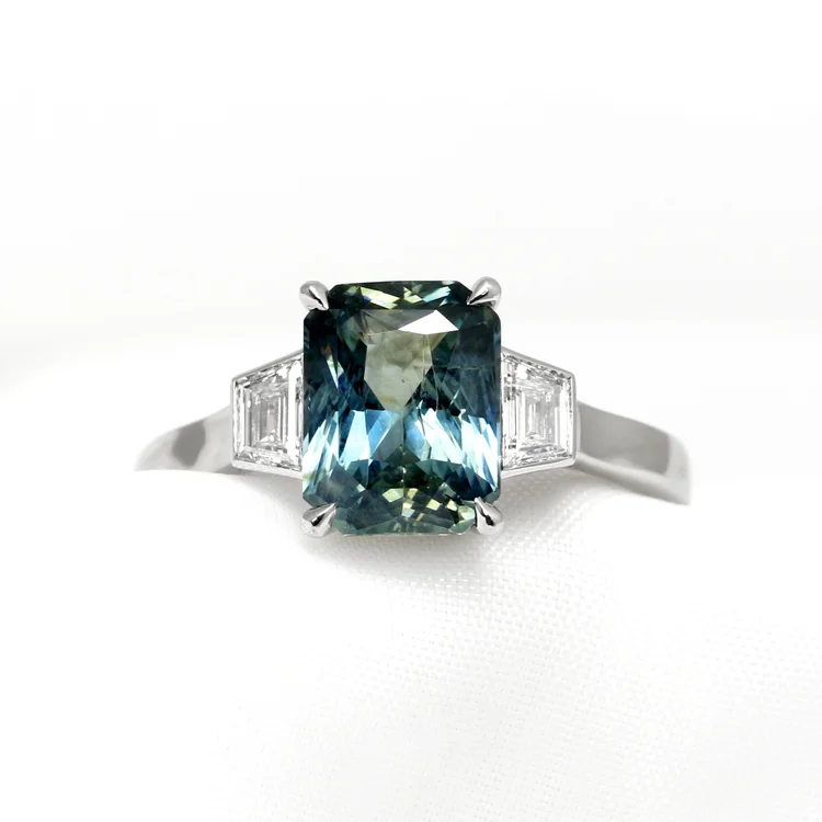 March 2023 - Teal Sapphire and Diamonds in Platinum