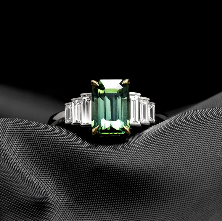 March 2023 - Tourmaline and Baguette Diamonds in Yellow Gold and Platinum