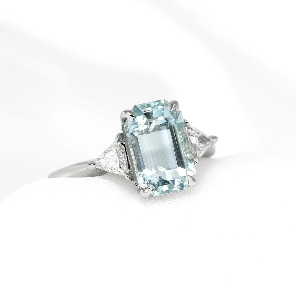 May 2022 - Aquamarine and Trilliant Diamonds in Platinum