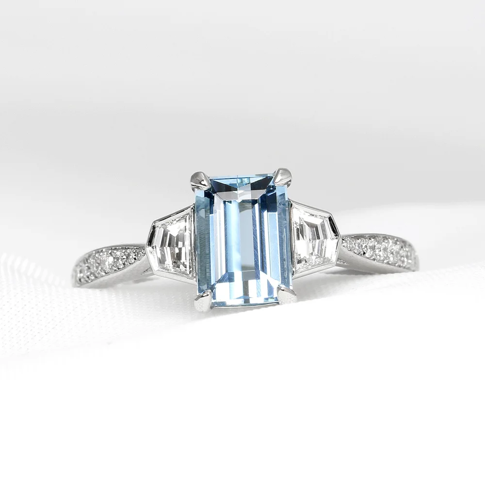 May 2023 - Aquamarine and Cadillac with Round Diamonds, in Platinum