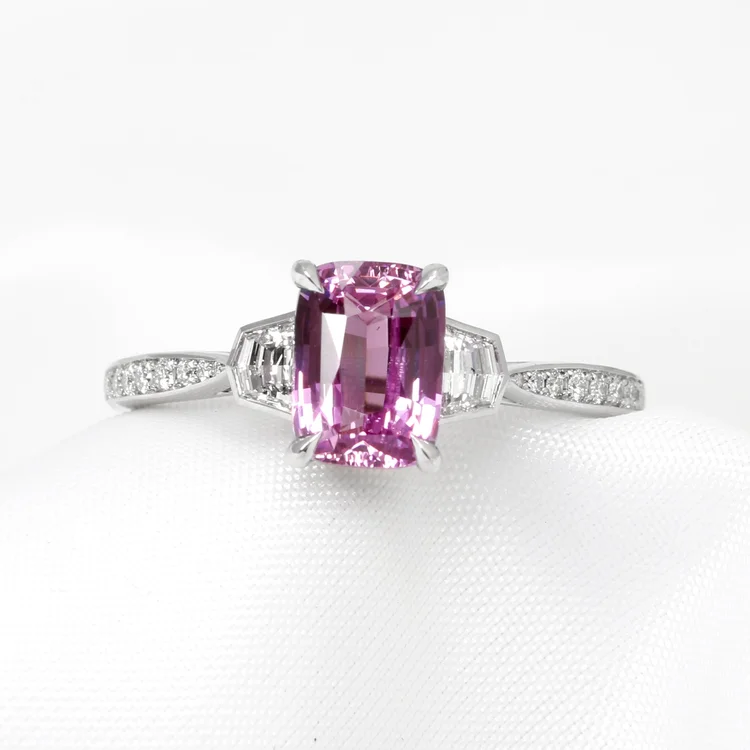 Pink Sapphire and Diamonds in Platinum