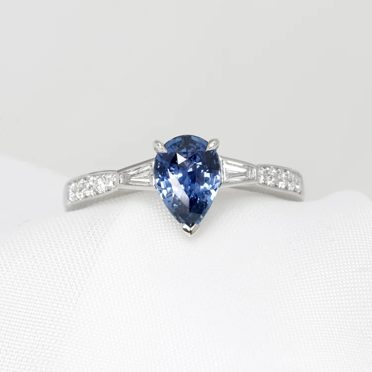 Steel Blue Sapphire and Diamonds in Platinum