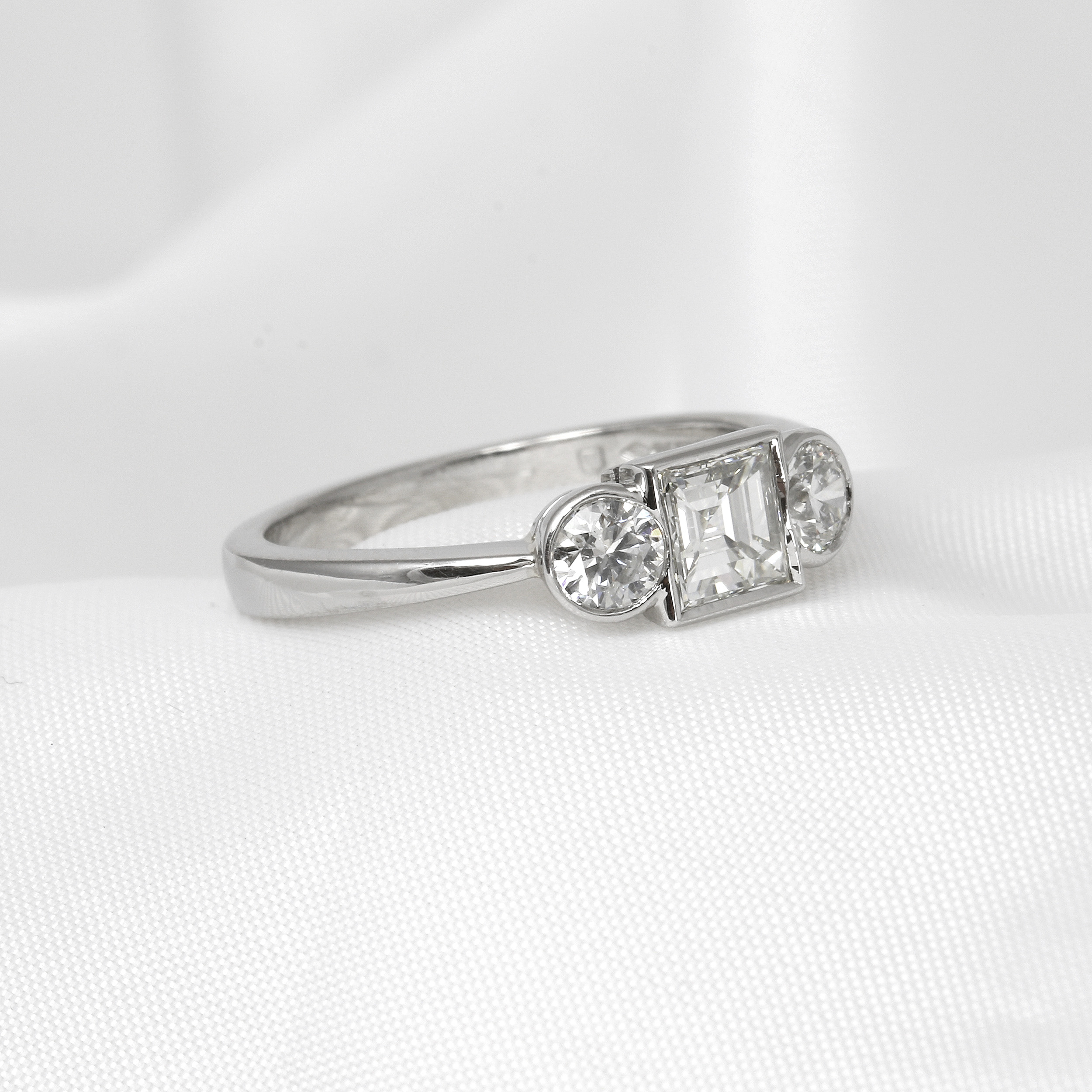 Carré Cut Three Stone Diamond Ring