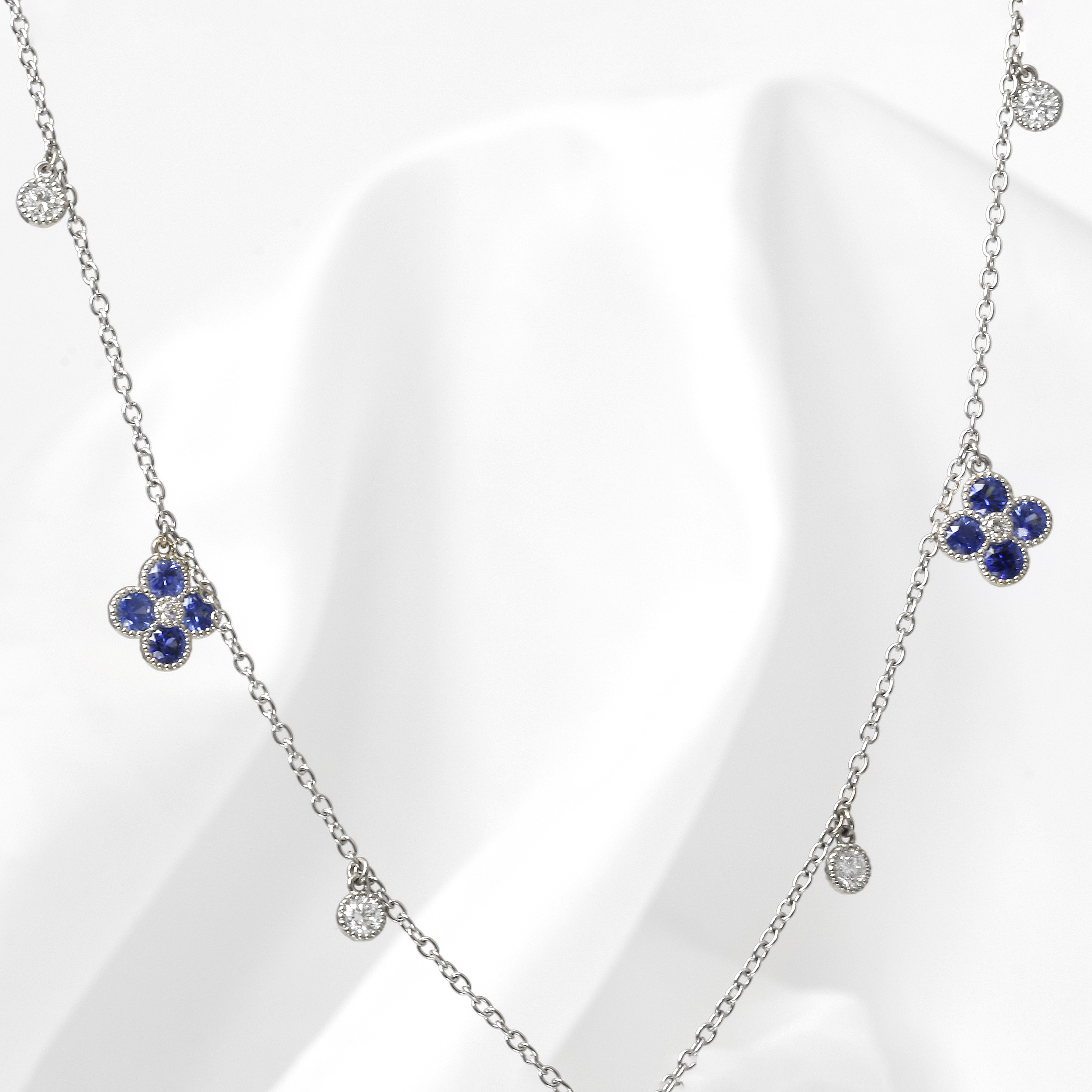 Sapphire and Diamond Bud and Bloom Necklace in White Gold