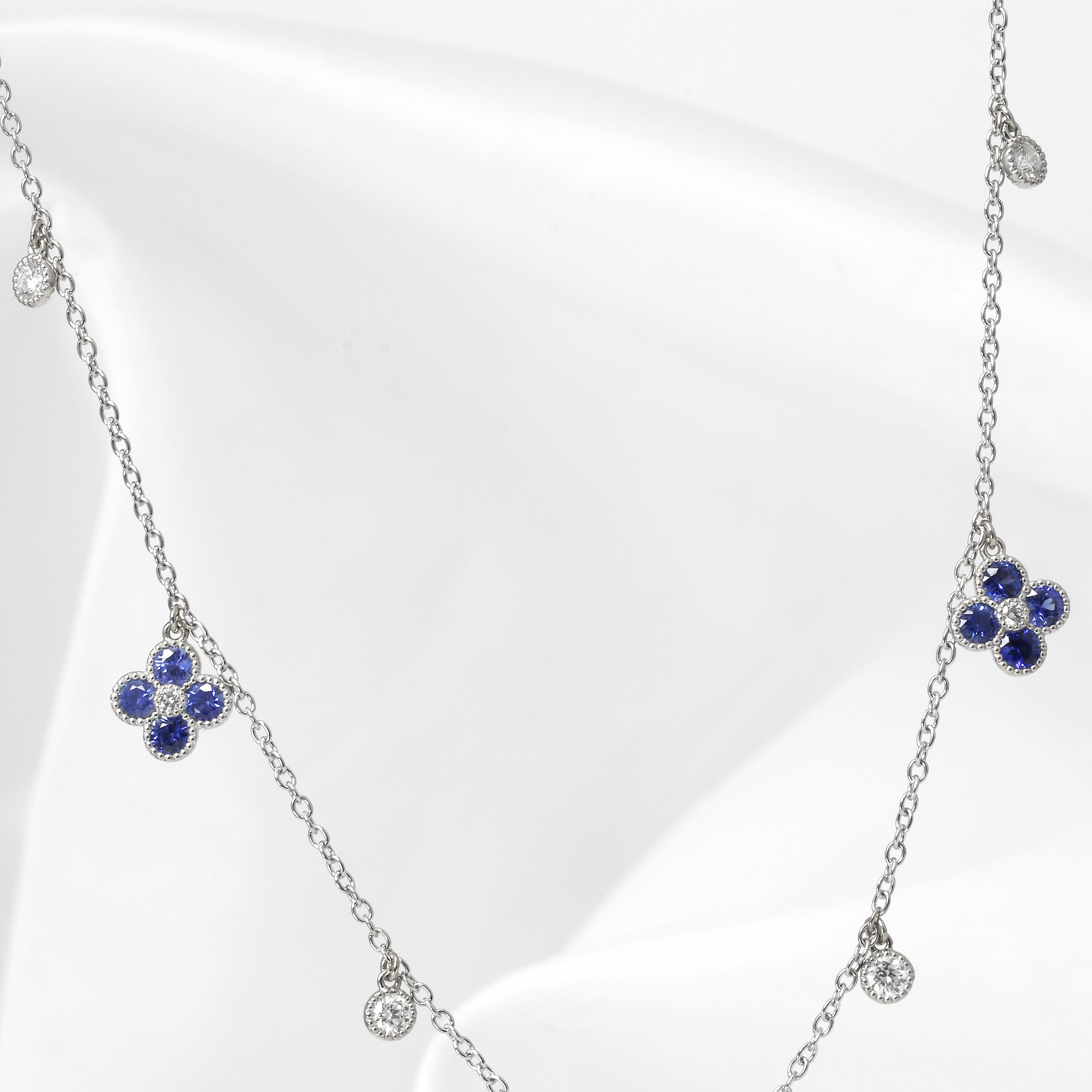 Sapphire and Diamond Bud and Bloom Necklace in White Gold