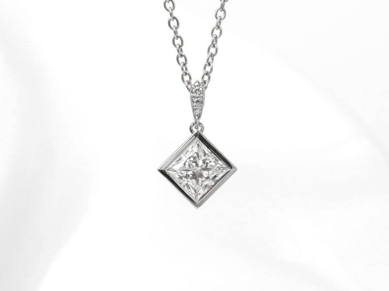 Princess Cut Diamond Pendant in White Gold