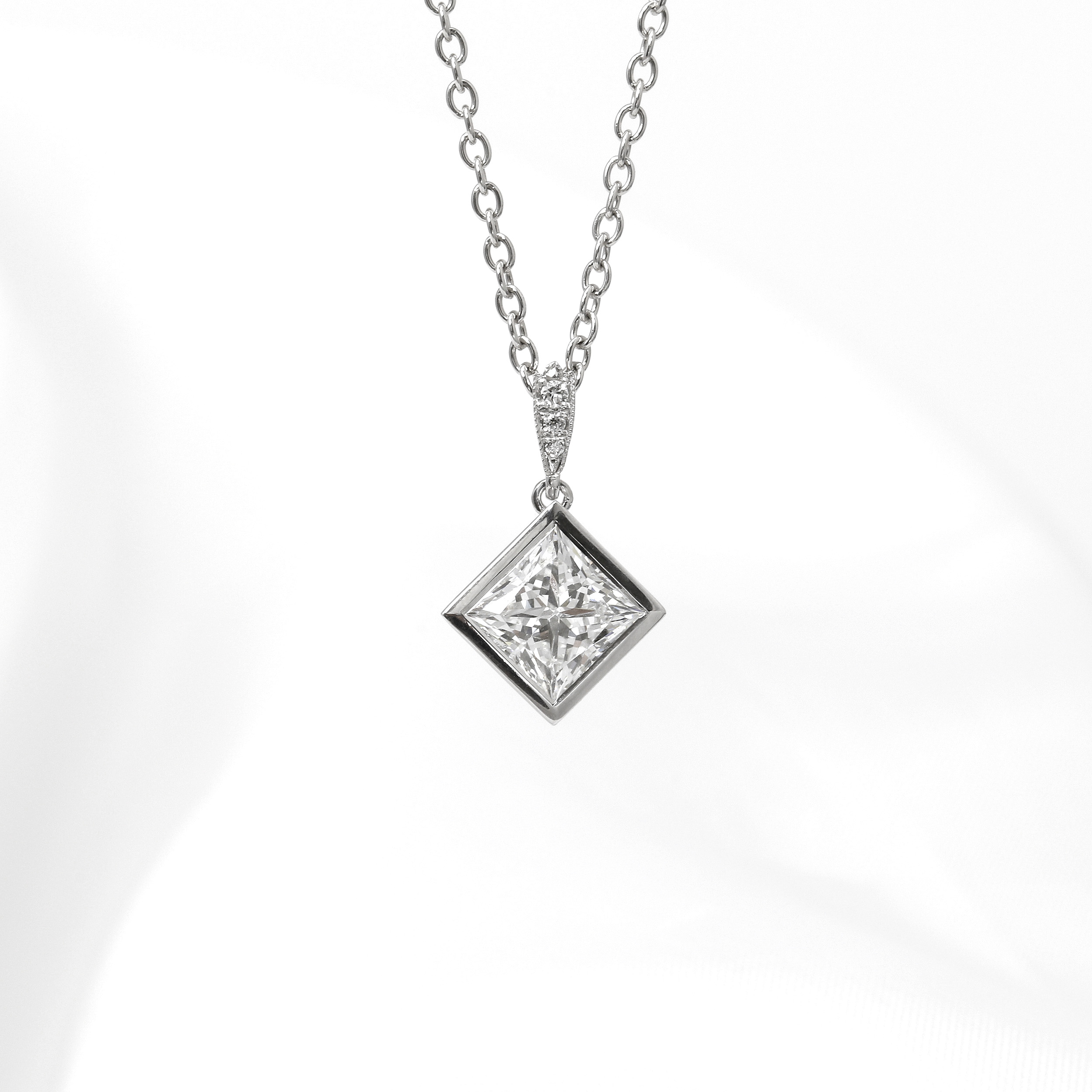 Princess Cut Diamond Pendant in White Gold