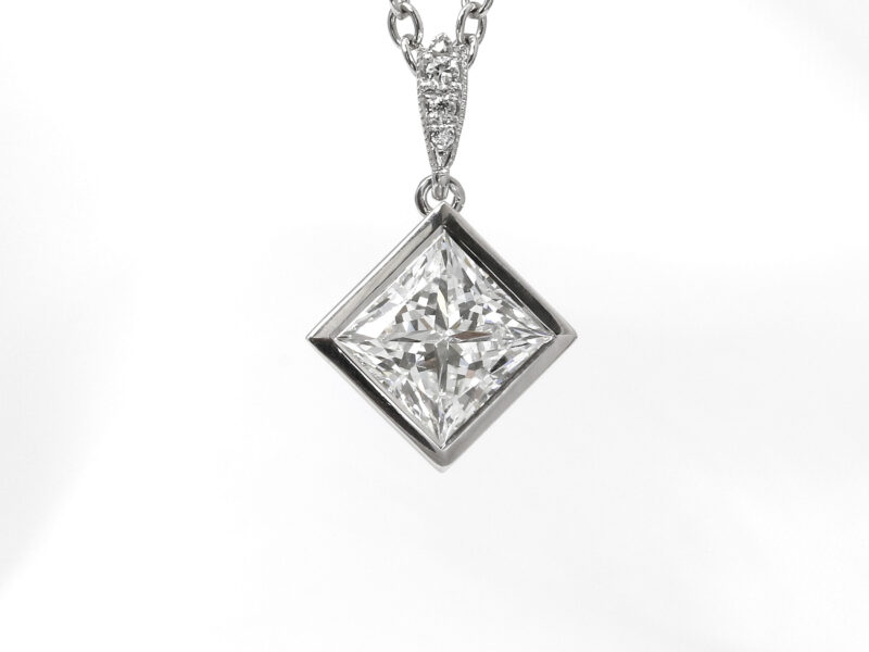 Princess Cut Diamond Pendant in White Gold