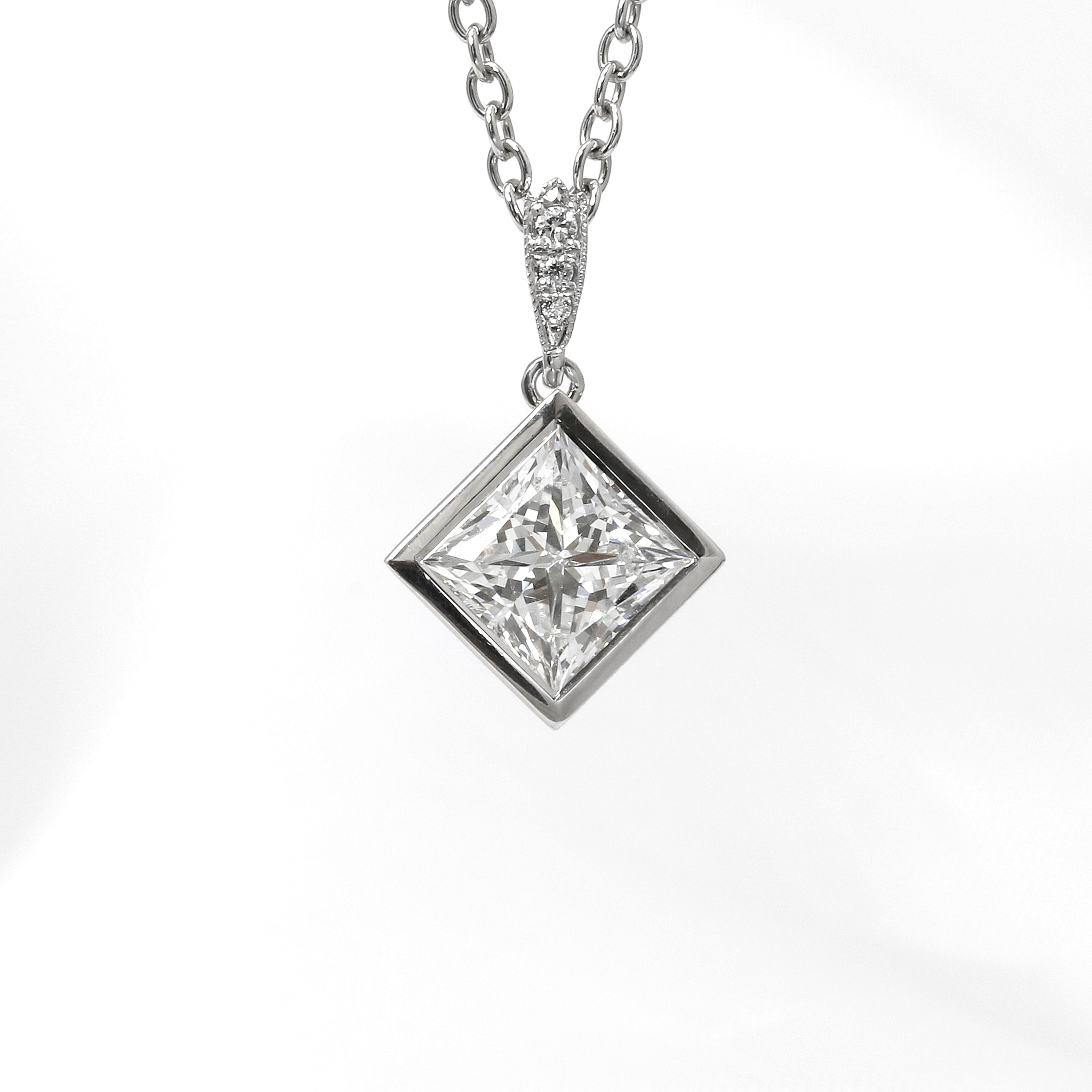 Princess Cut Diamond Pendant in White Gold