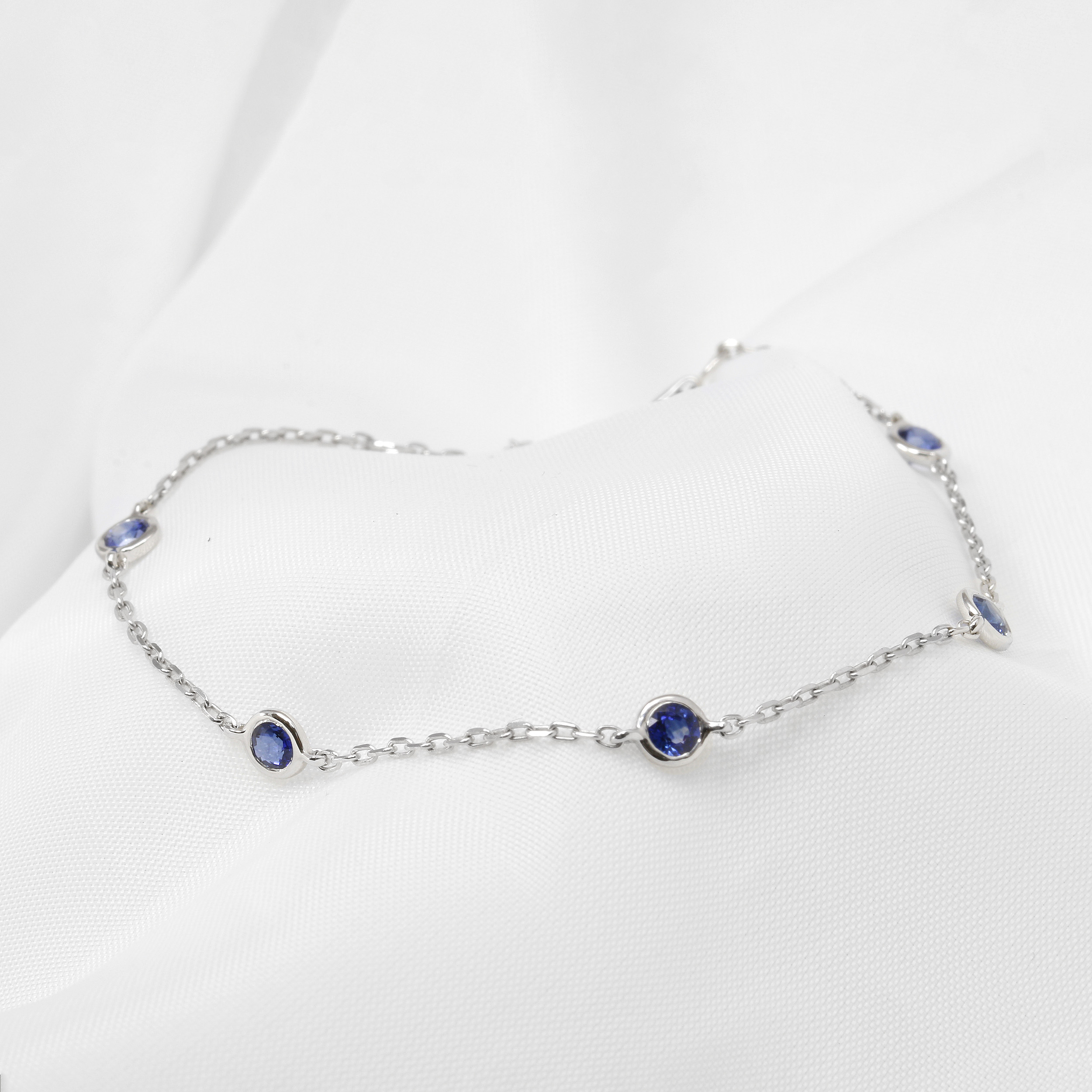 Blue Sapphire Station Bracelet in 9ct White Gold