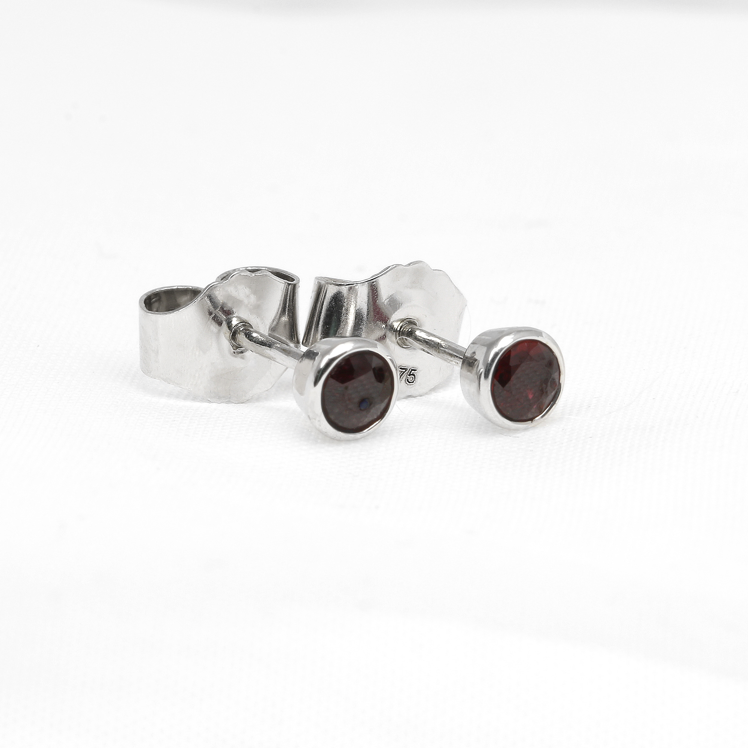 Rub Over Set Ruby Stud Earrings in 9ct White Gold