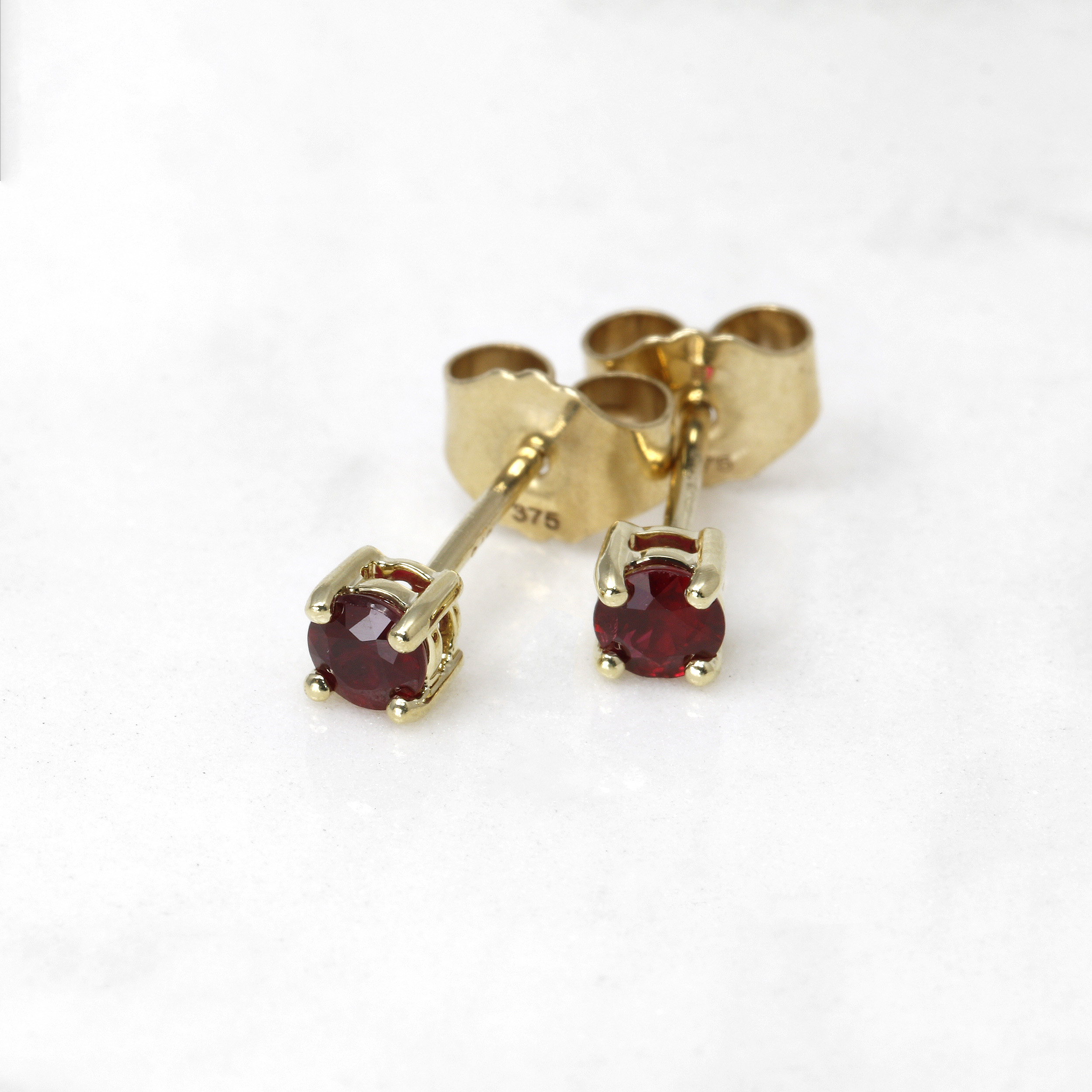 Ruby Solitaire Stud Earrings in 9ct Yellow Gold